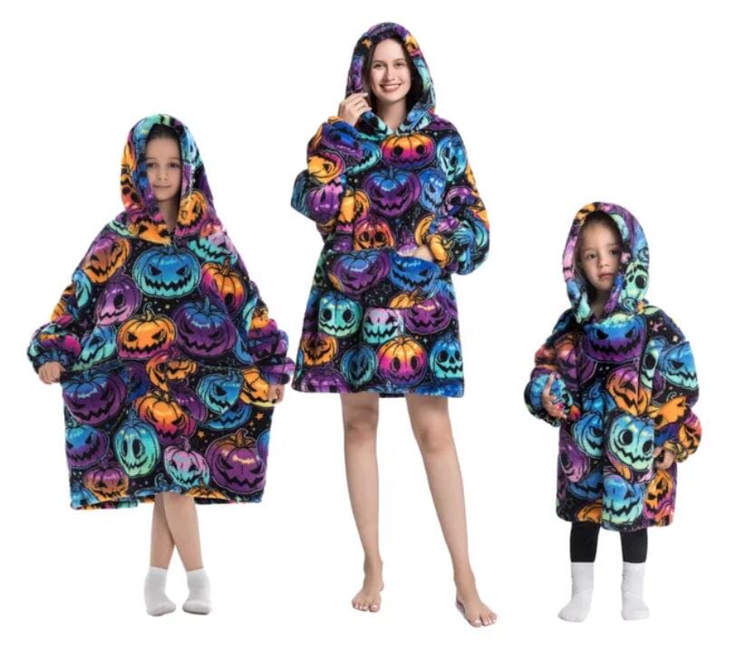 Comfy Wearable Oversized Hoodie Adult Kids Toddles Blanket Sleepwear & Loungewear jehouze Adult Pumpkin 