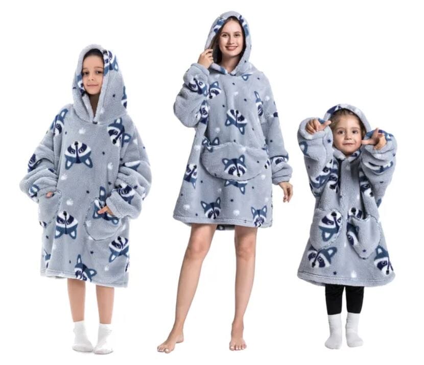 Comfy Wearable Oversized Hoodie Adult Kids Toddles Blanket Sleepwear & Loungewear jehouze Adult Racoon 