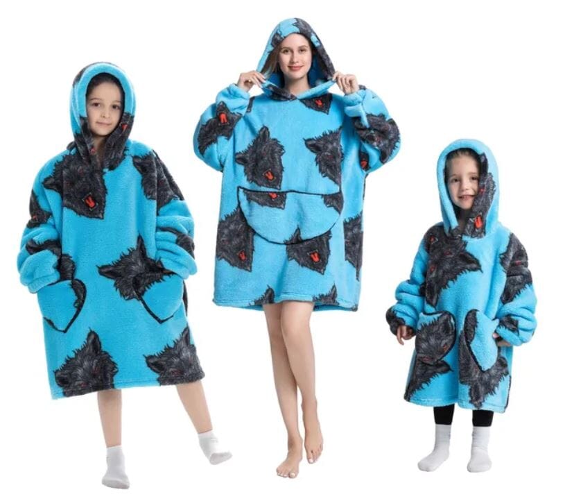 Comfy Wearable Oversized Hoodie Adult Kids Toddles Blanket Sleepwear & Loungewear jehouze Adult Wolf Head 