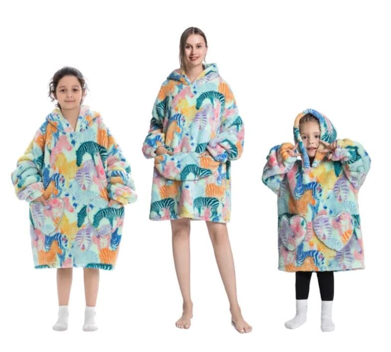 Comfy Wearable Oversized Hoodie Adult Kids Toddles Blanket Sleepwear & Loungewear jehouze Adult Zebra 