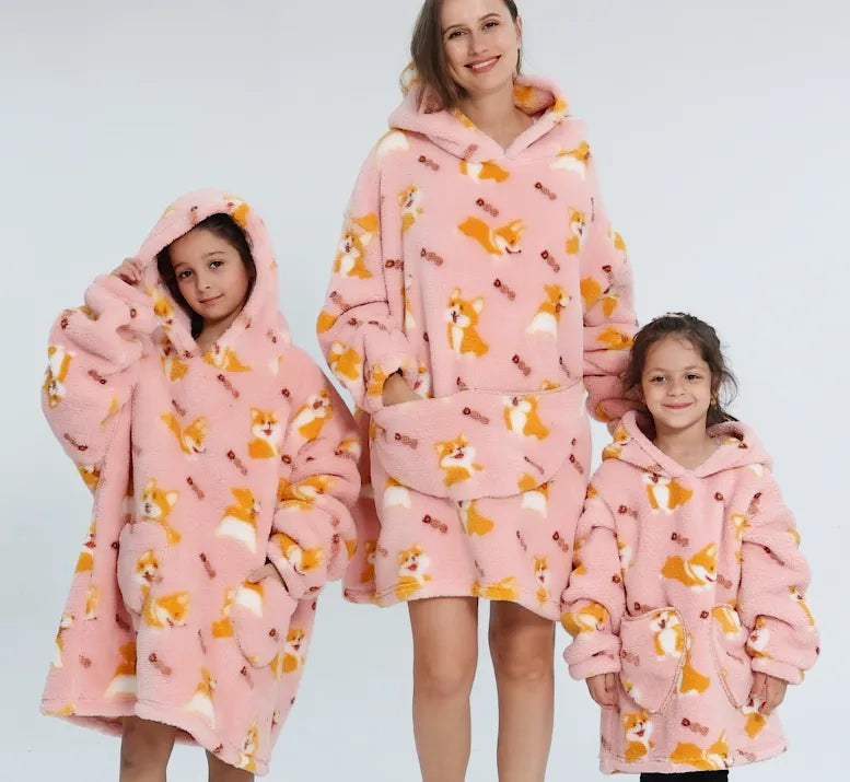 Comfy Wearable Oversized Hoodie Adult Kids Toddles Blanket Sleepwear & Loungewear jehouze Corgi Adult 