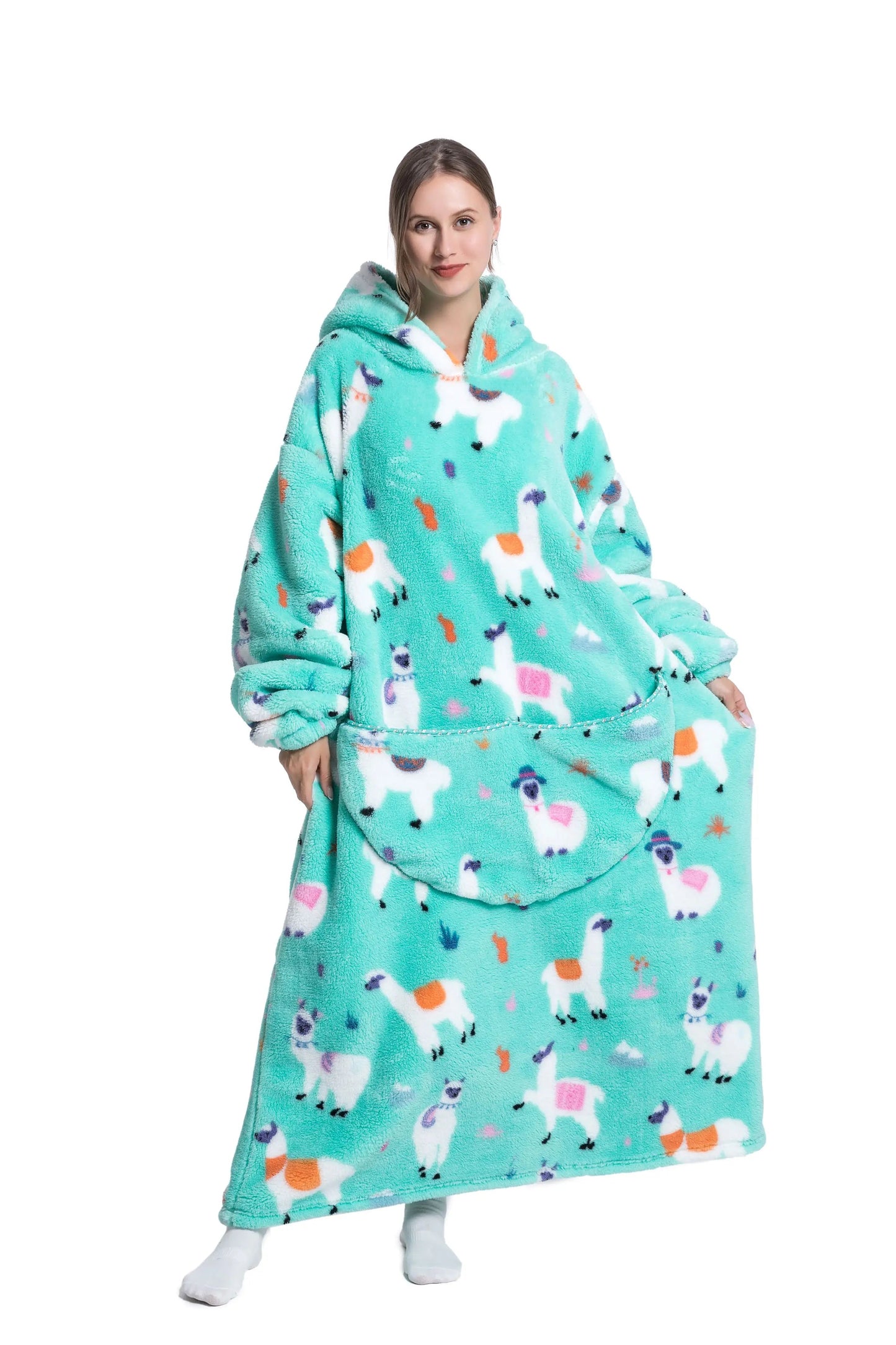 Comfy Wearable Oversized Hoodie Long Blanket Sleepwear & Loungewear jehouze Alpaca 