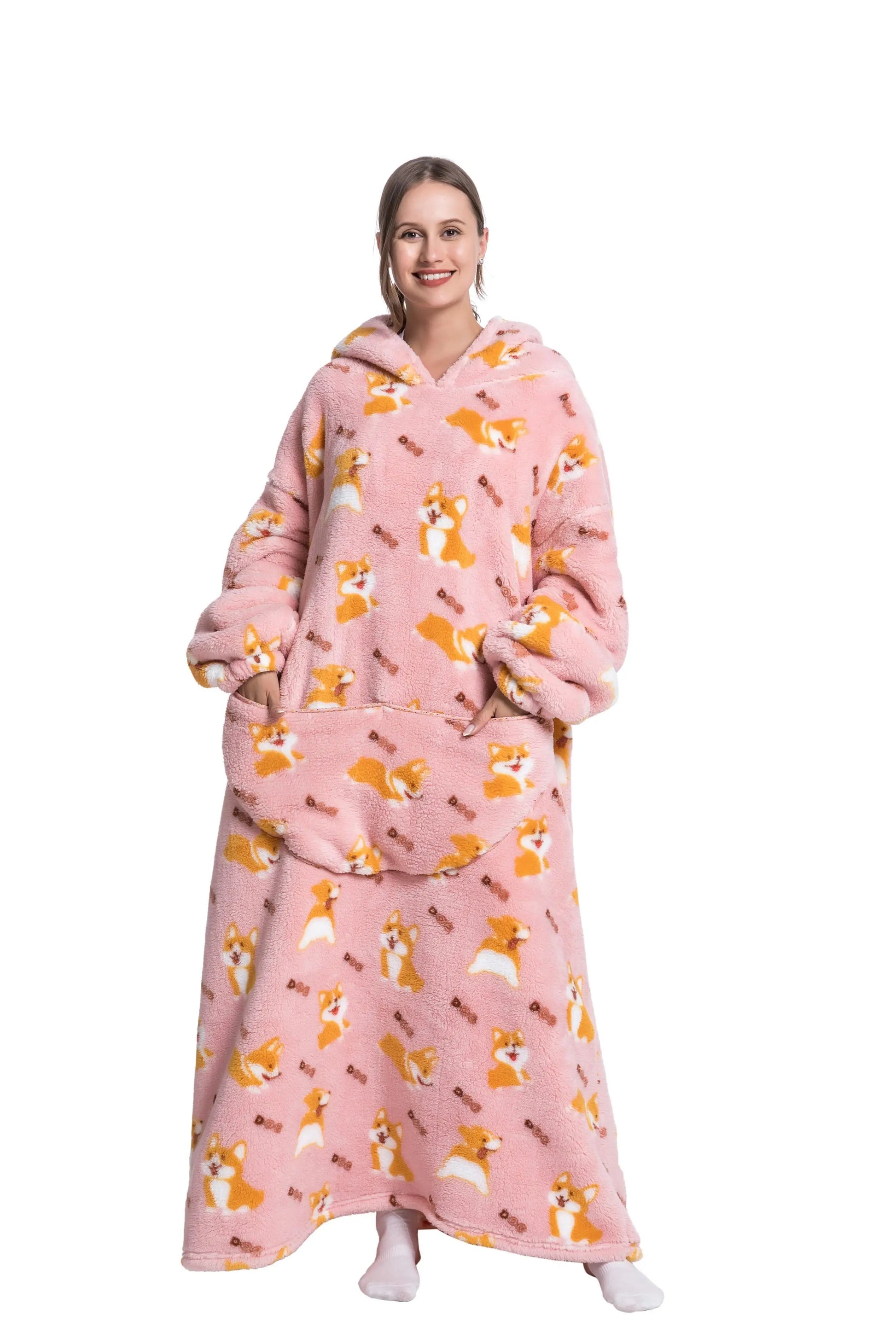 Comfy Wearable Oversized Hoodie Long Blanket Sleepwear & Loungewear jehouze Corgi 