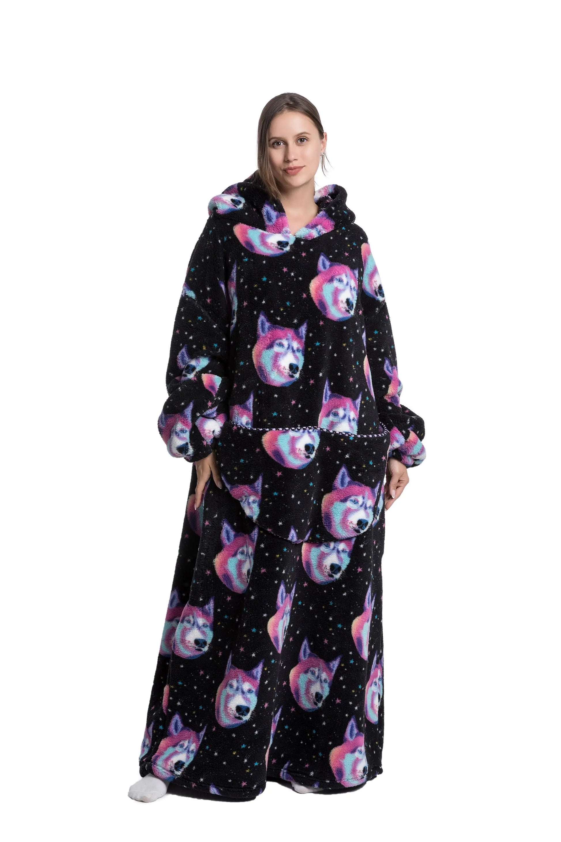 Comfy Wearable Oversized Hoodie Long Blanket Sleepwear & Loungewear jehouze Dog Head 