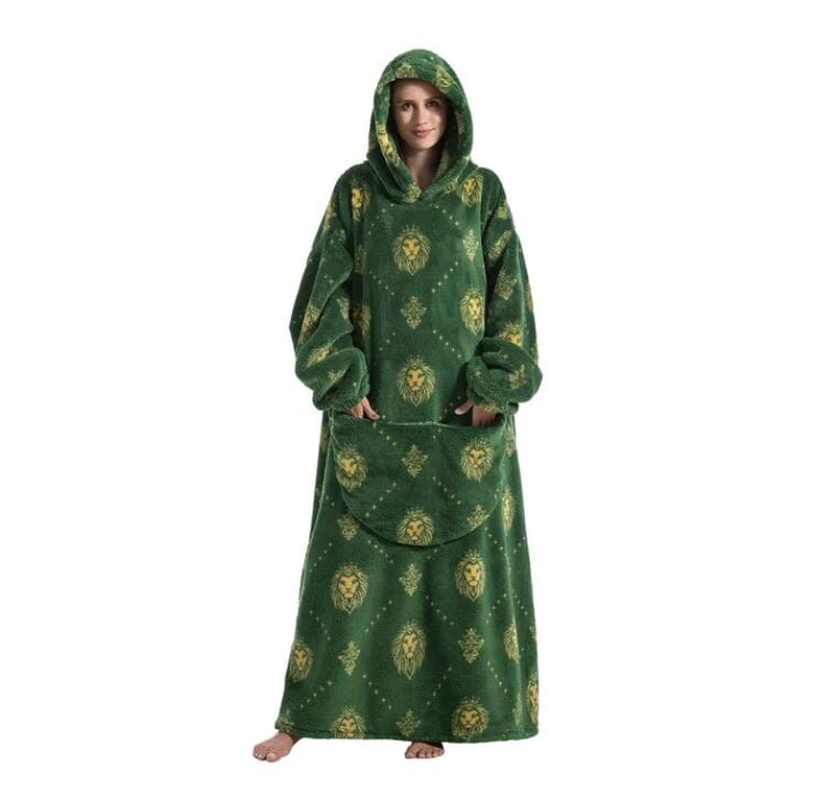 Comfy Wearable Oversized Hoodie Long Blanket Sleepwear & Loungewear jehouze Green Lion 