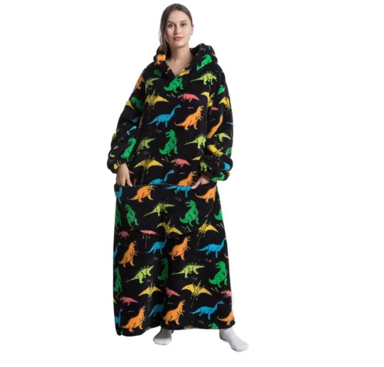 Comfy Wearable Oversized Hoodie Long Blanket Sleepwear & Loungewear jehouze Multi Color Dinosaur 