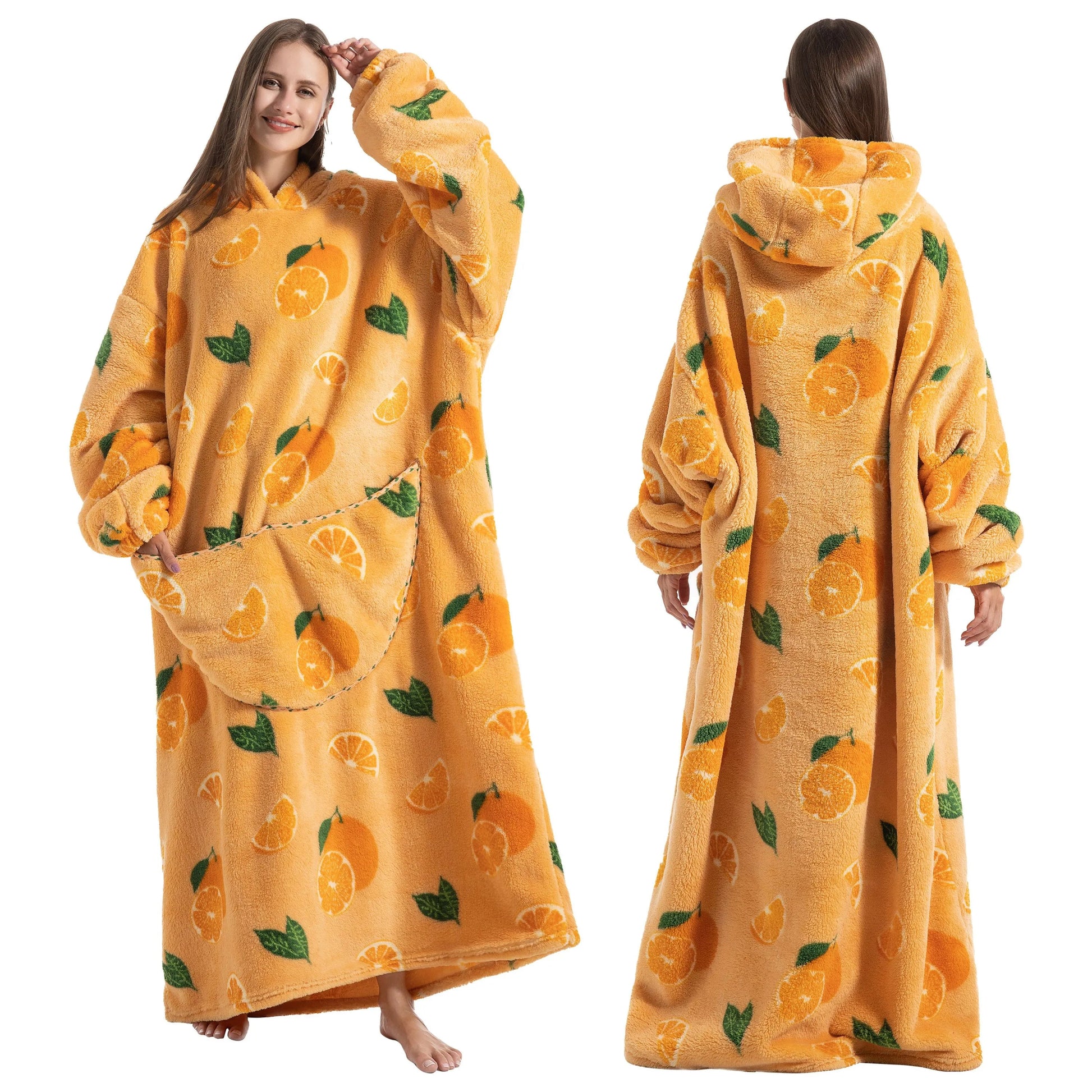 Comfy Wearable Oversized Hoodie Long Blanket Sleepwear & Loungewear jehouze Orange 