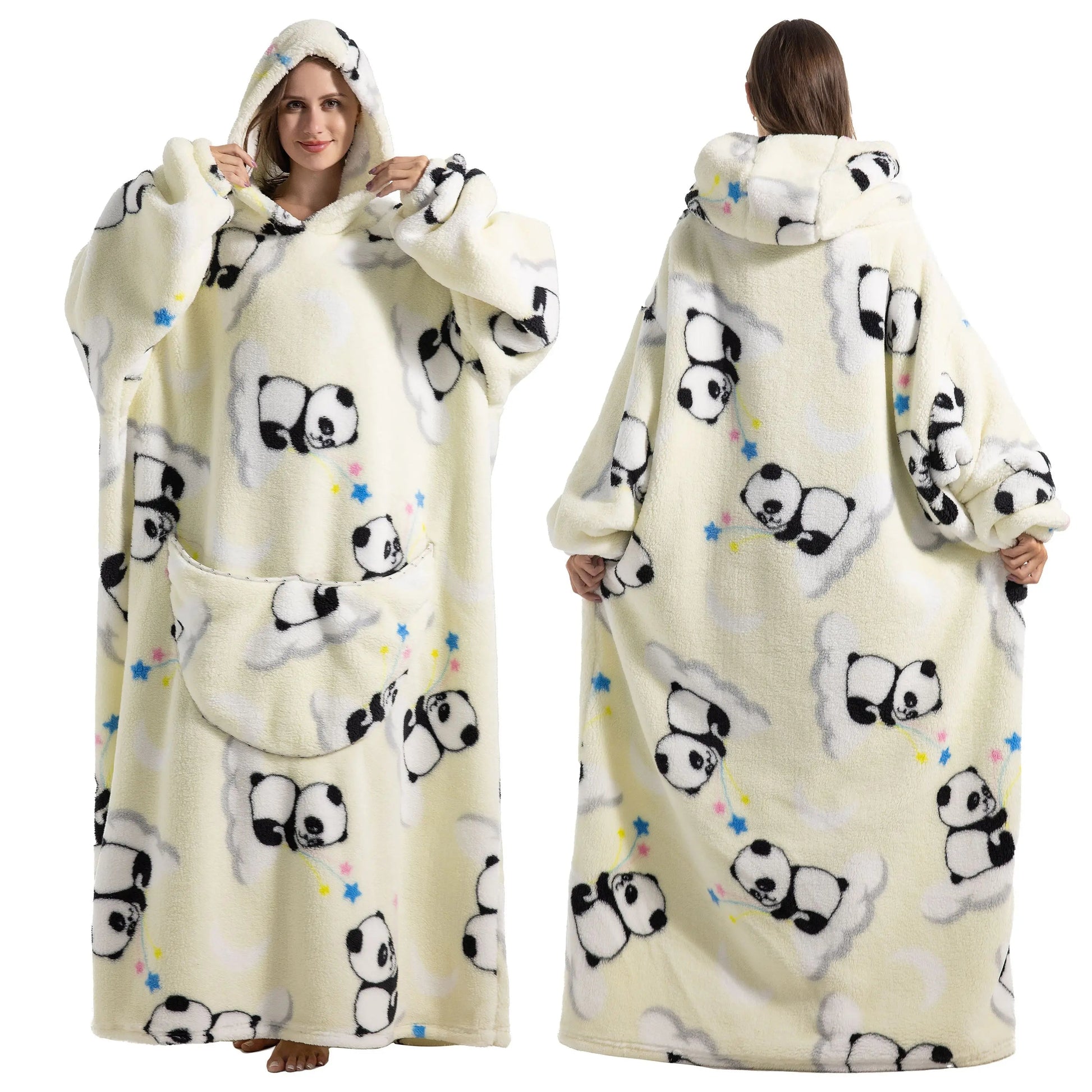 Comfy Wearable Oversized Hoodie Long Blanket Sleepwear & Loungewear jehouze Panda 2 