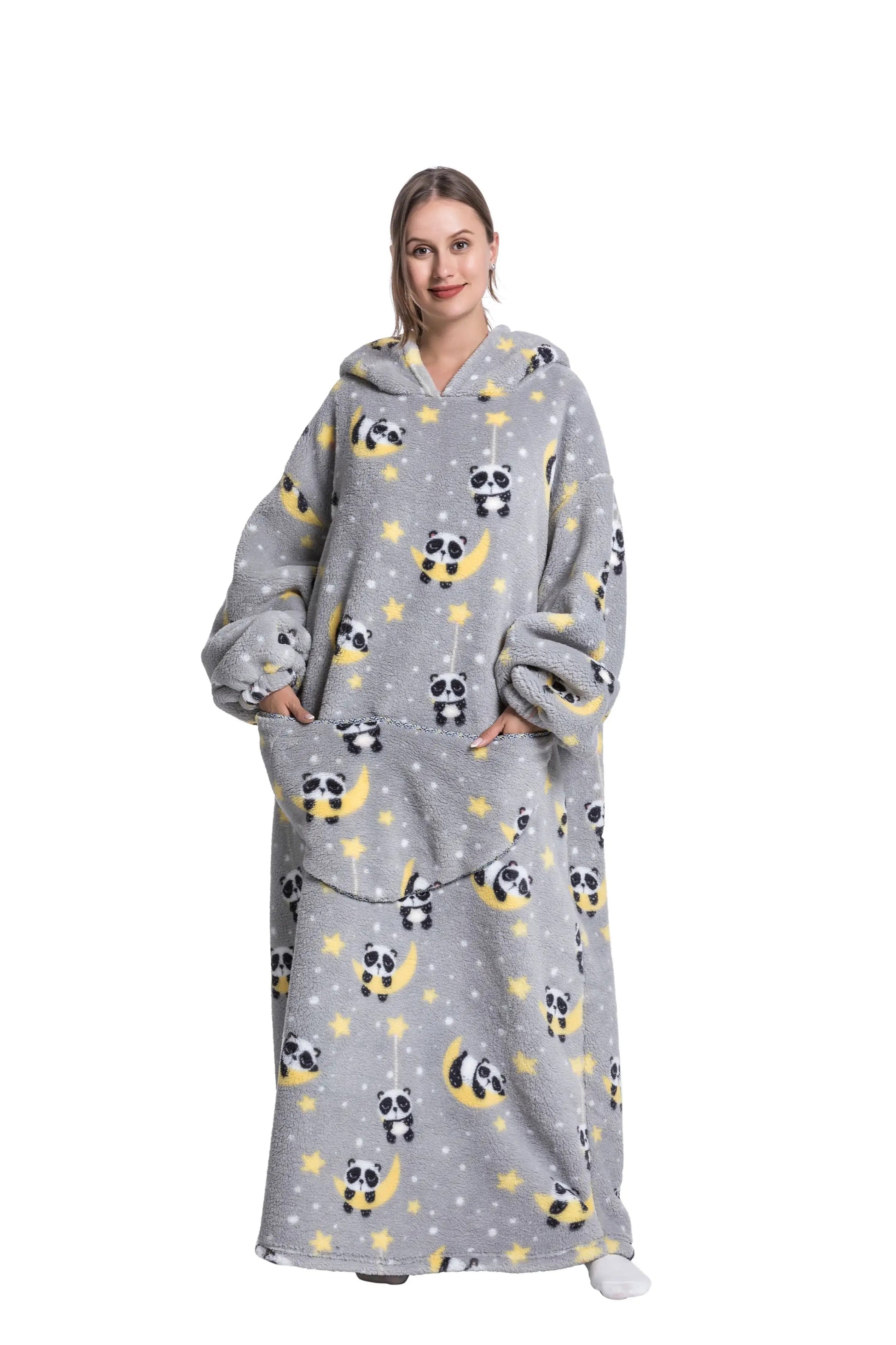 Comfy Wearable Oversized Hoodie Long Blanket Sleepwear & Loungewear jehouze Panda 