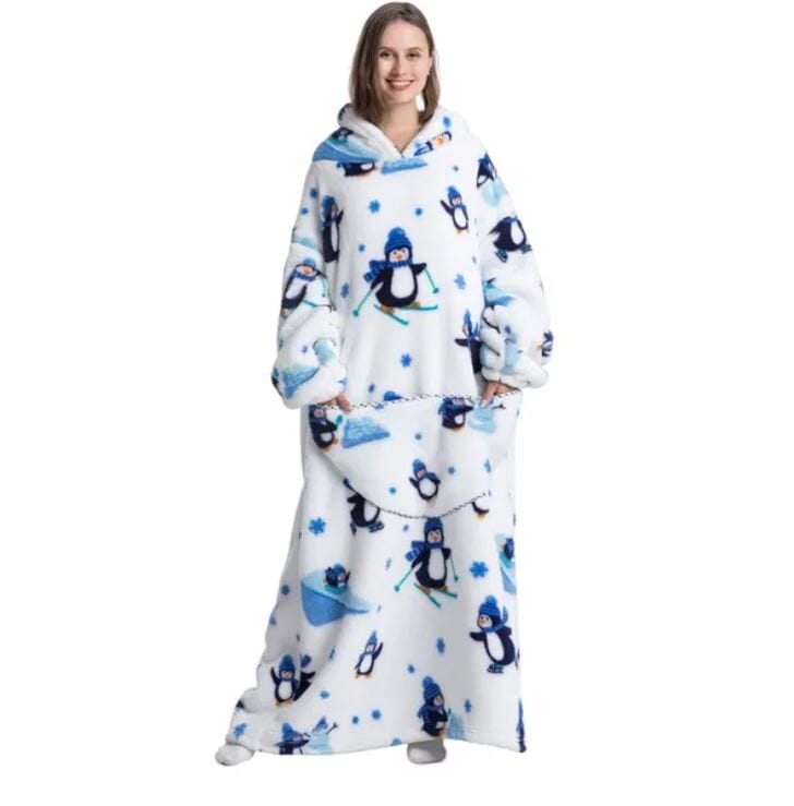 Comfy Wearable Oversized Hoodie Long Blanket Sleepwear & Loungewear jehouze Penguin 