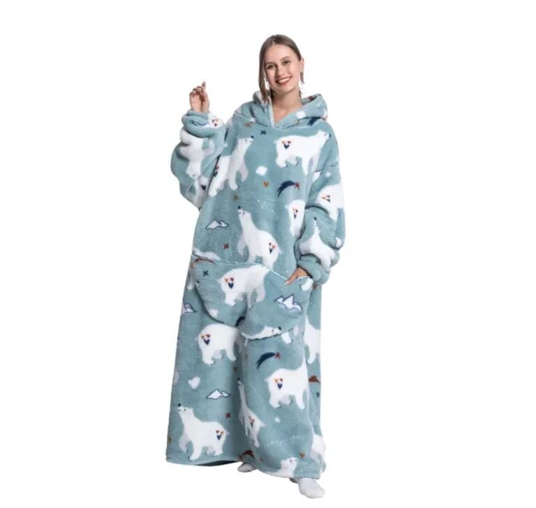 Comfy Wearable Oversized Hoodie Long Blanket Sleepwear & Loungewear jehouze Polar Bear 