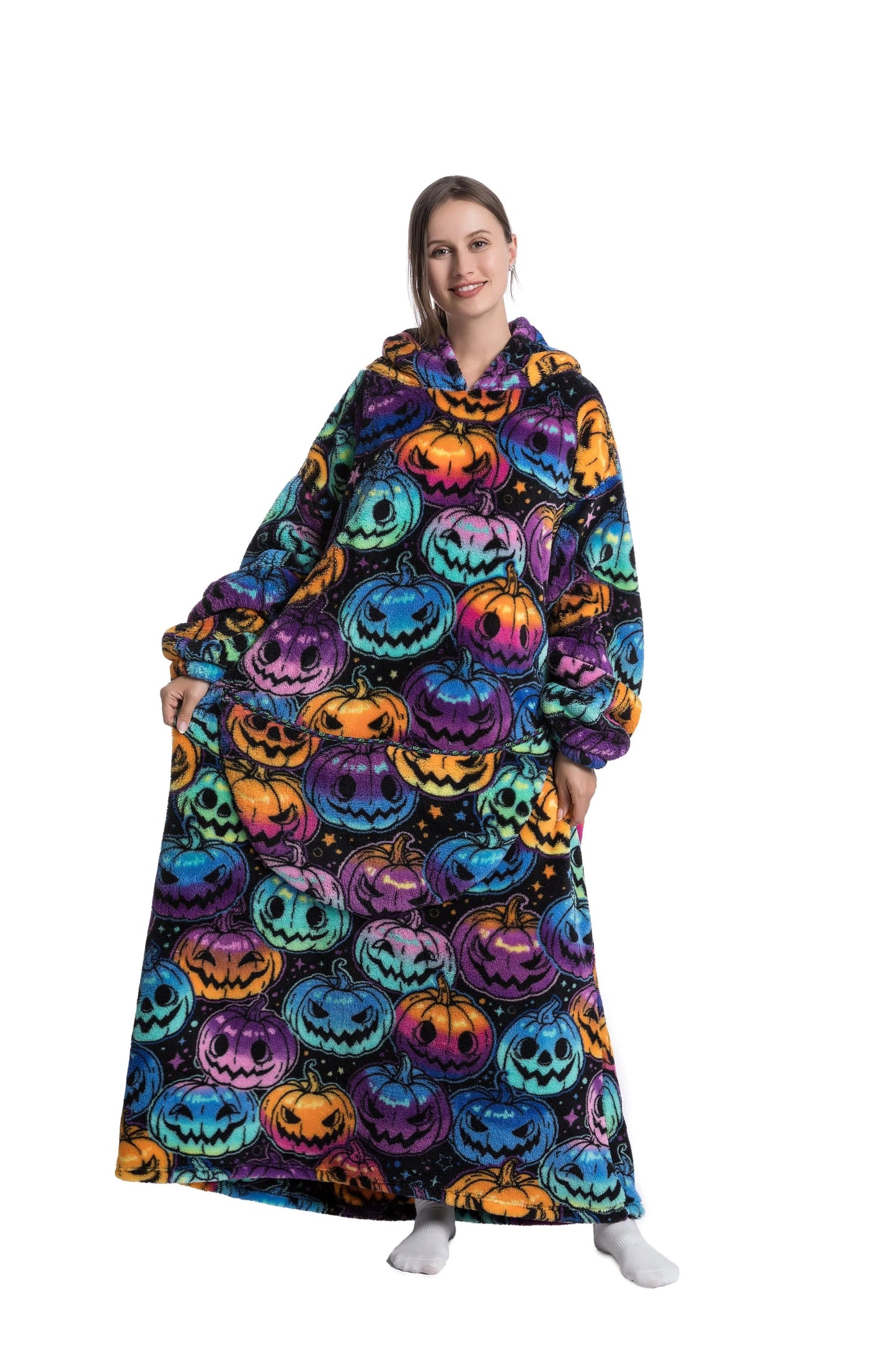 Comfy Wearable Oversized Hoodie Long Blanket Sleepwear & Loungewear jehouze Pumpkin 