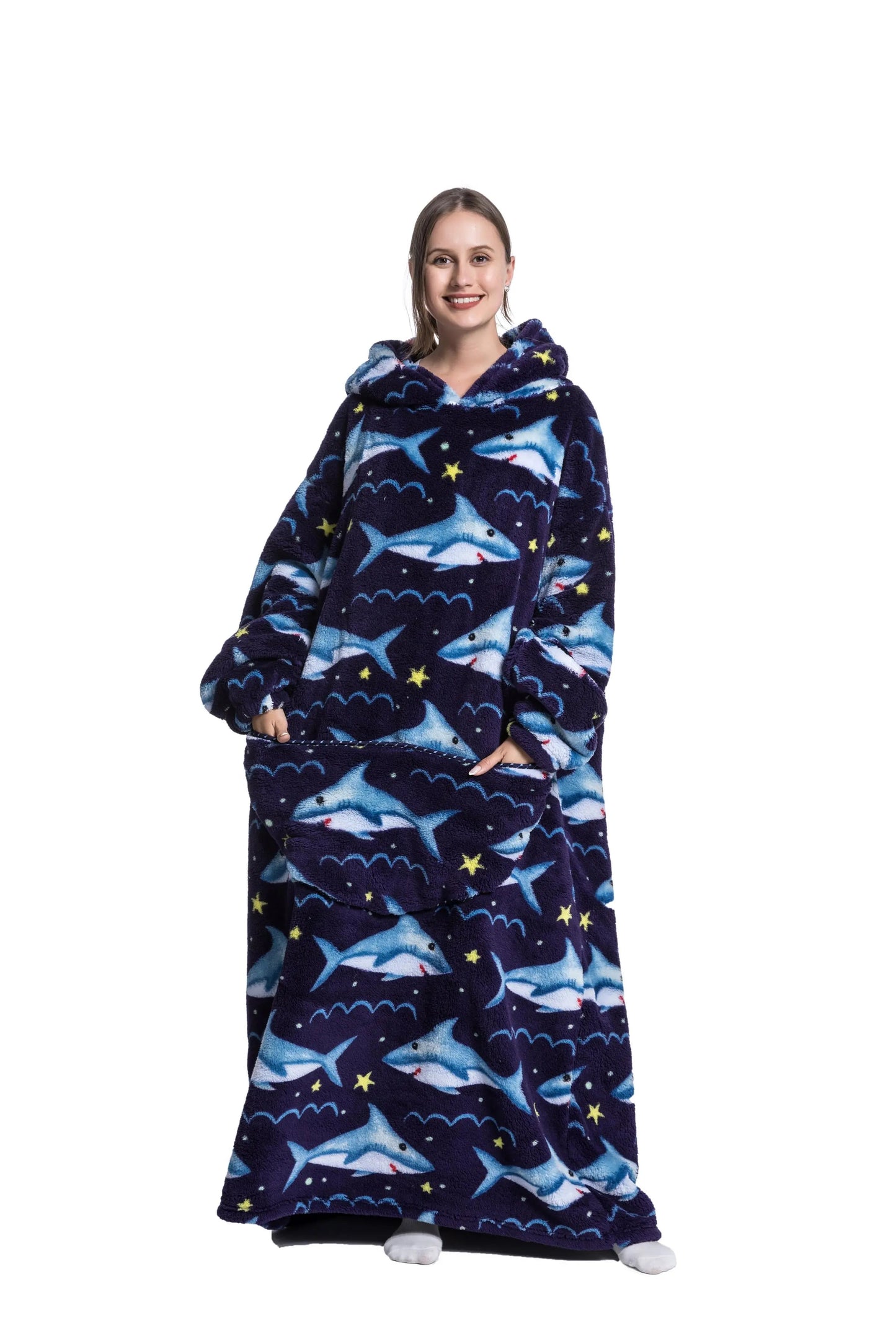 Comfy Wearable Oversized Hoodie Long Blanket Sleepwear & Loungewear jehouze Shark 