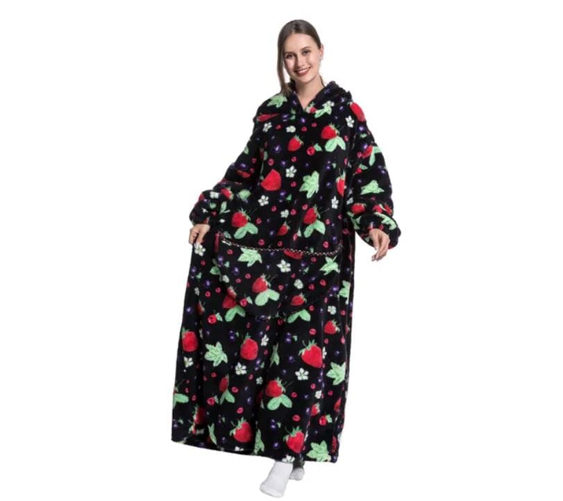 Comfy Wearable Oversized Hoodie Long Blanket Sleepwear & Loungewear jehouze Strawberry 