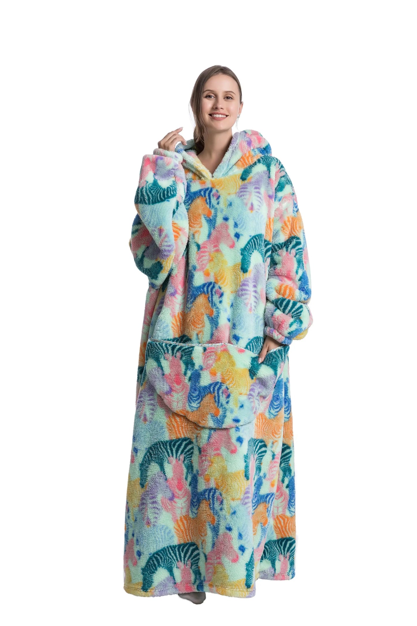 Comfy Wearable Oversized Hoodie Long Blanket Sleepwear & Loungewear jehouze Zebra 