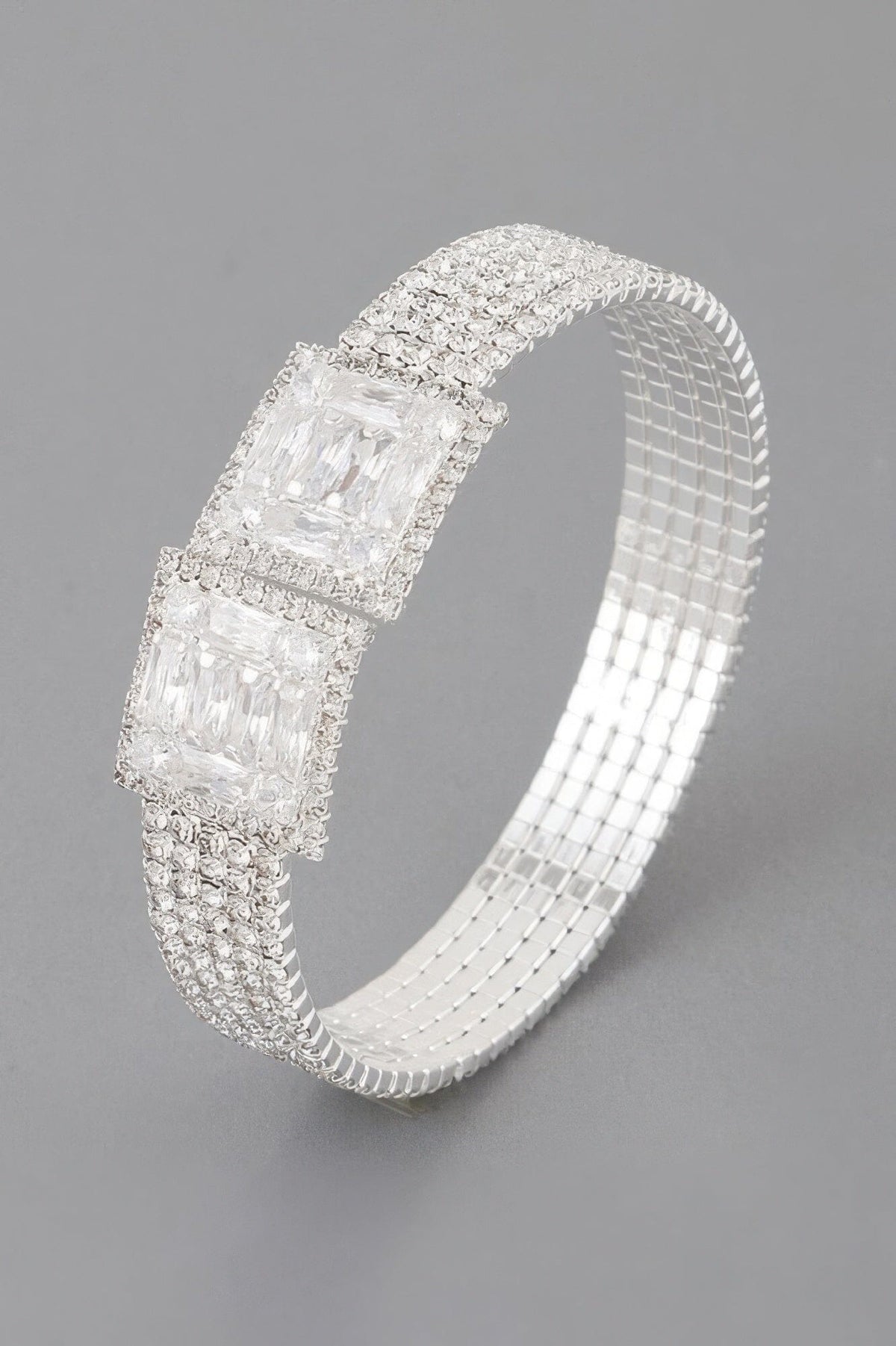 Crystal Block Bracelet Bracelets jehouze Silver Clear 