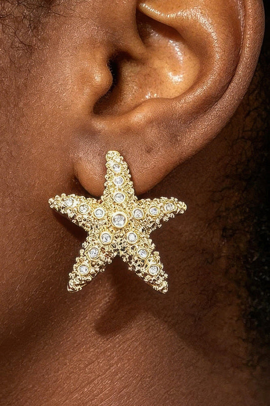 Crystal Starfish Stud Earrings Apparel & Accessories > Jewelry > Earrings jehouze Gold 