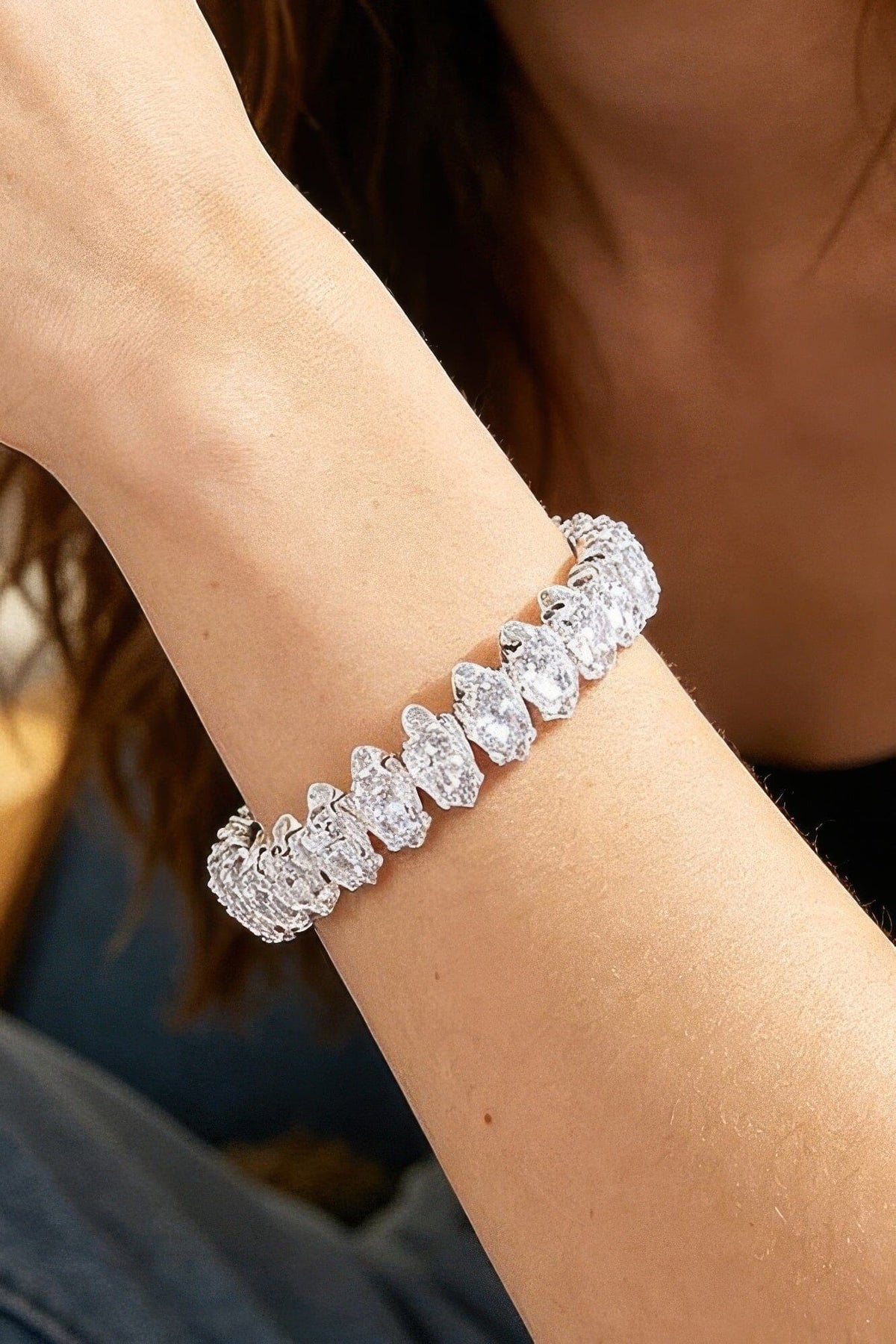 Cubic Zirconia Crystal Cuff Bracelet Bracelets jehouze Silver Clear 