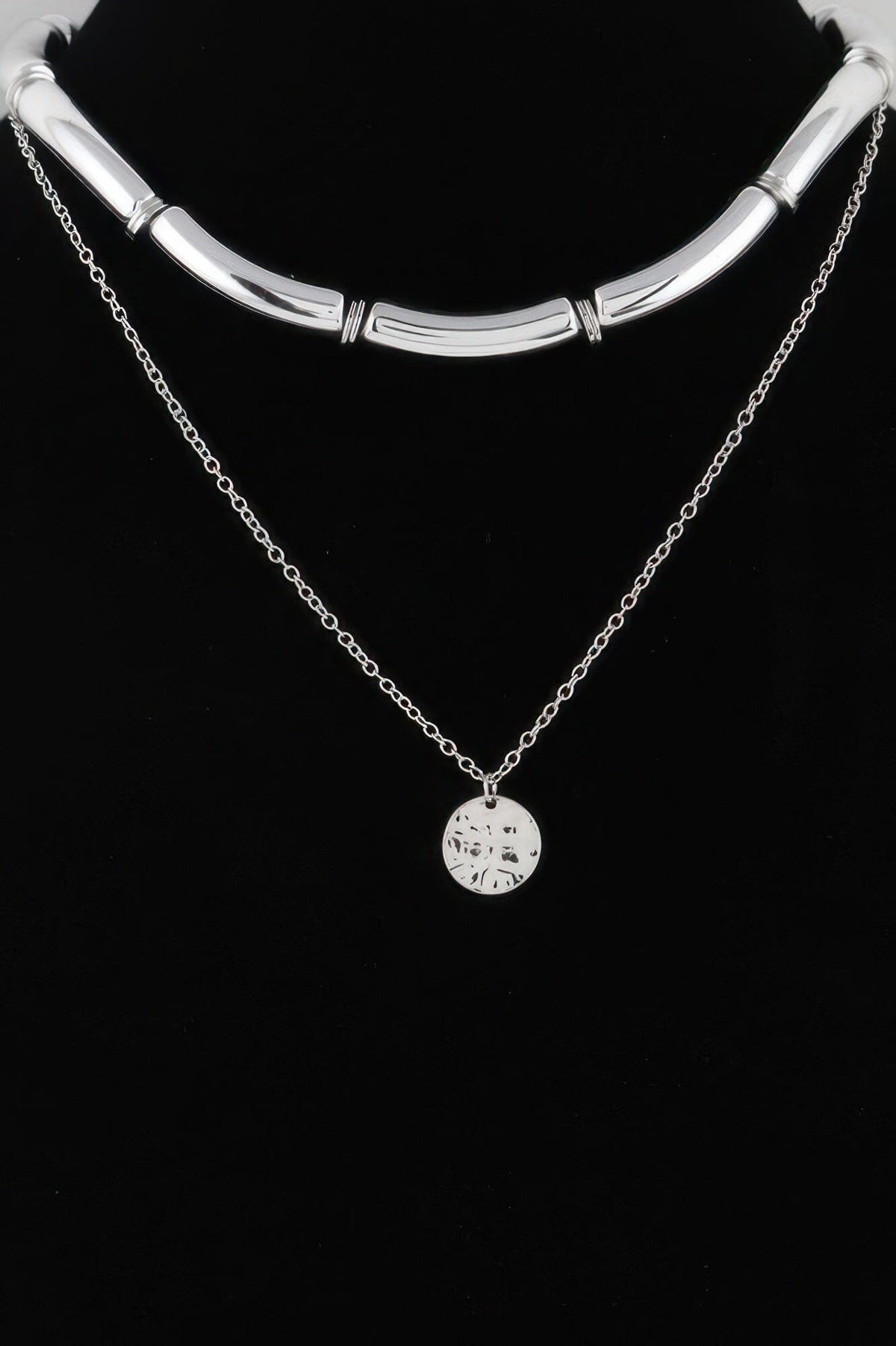 Double Layered Chain Necklace Necklaces jehouze Silver 