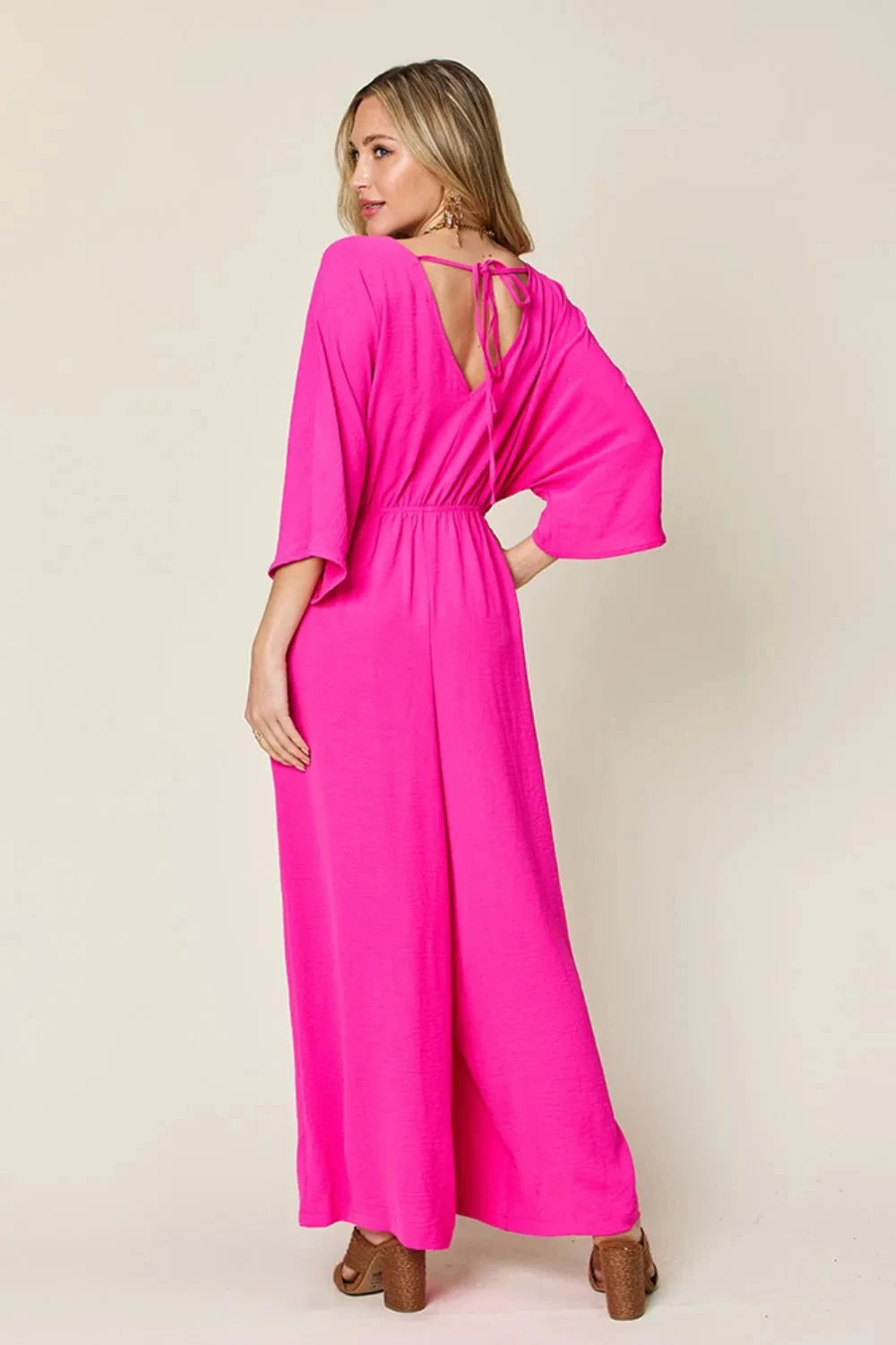 Double Take Surplice Wide Leg Jumpsuit with Pockets Jumpsuits & Rompers jehouze 