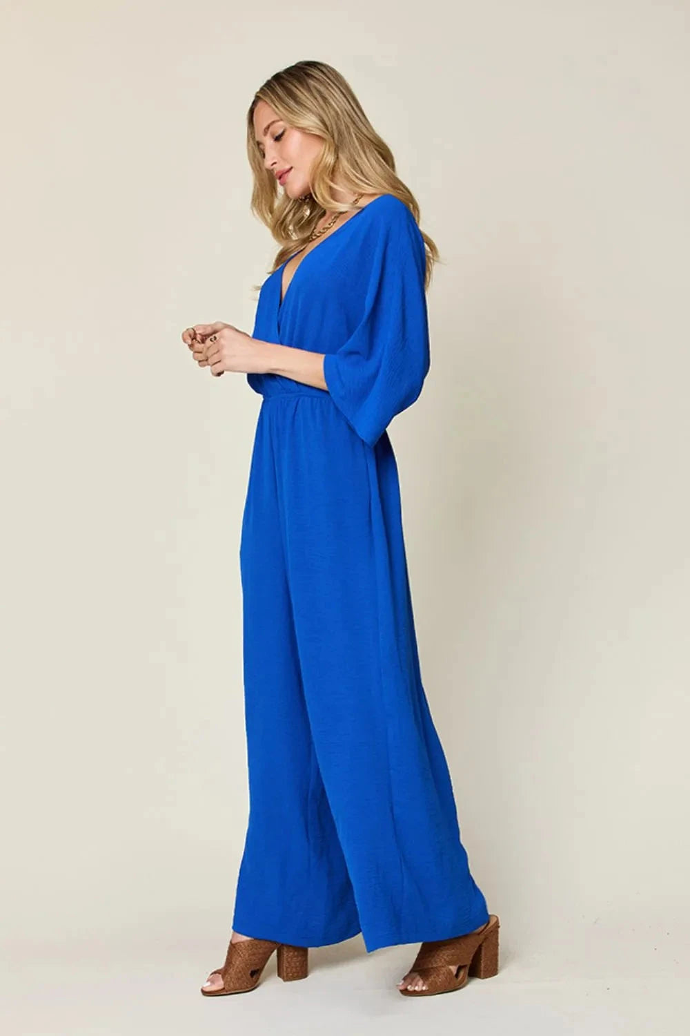 Double Take Surplice Wide Leg Jumpsuit with Pockets Jumpsuits & Rompers jehouze 
