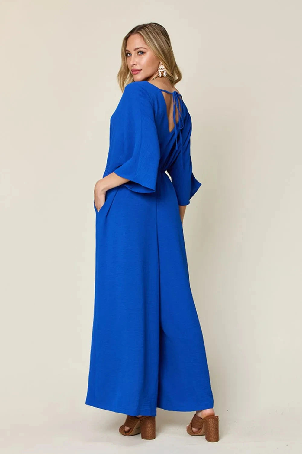 Double Take Surplice Wide Leg Jumpsuit with Pockets Jumpsuits & Rompers jehouze 