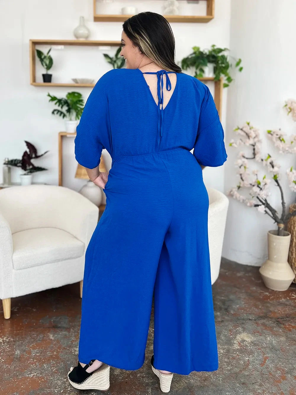 Double Take Surplice Wide Leg Jumpsuit with Pockets Jumpsuits & Rompers jehouze 