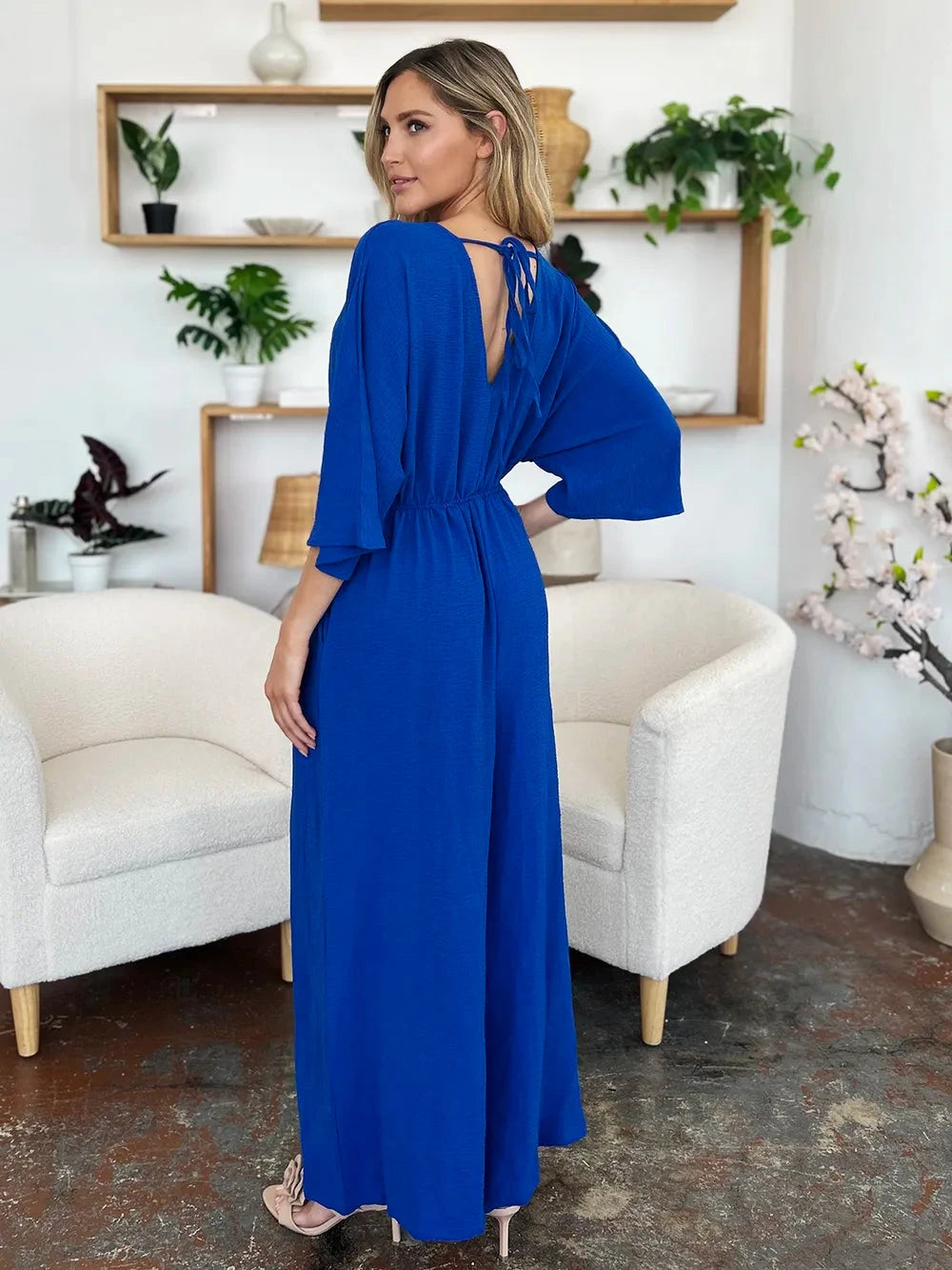 Double Take Surplice Wide Leg Jumpsuit with Pockets Jumpsuits & Rompers jehouze 