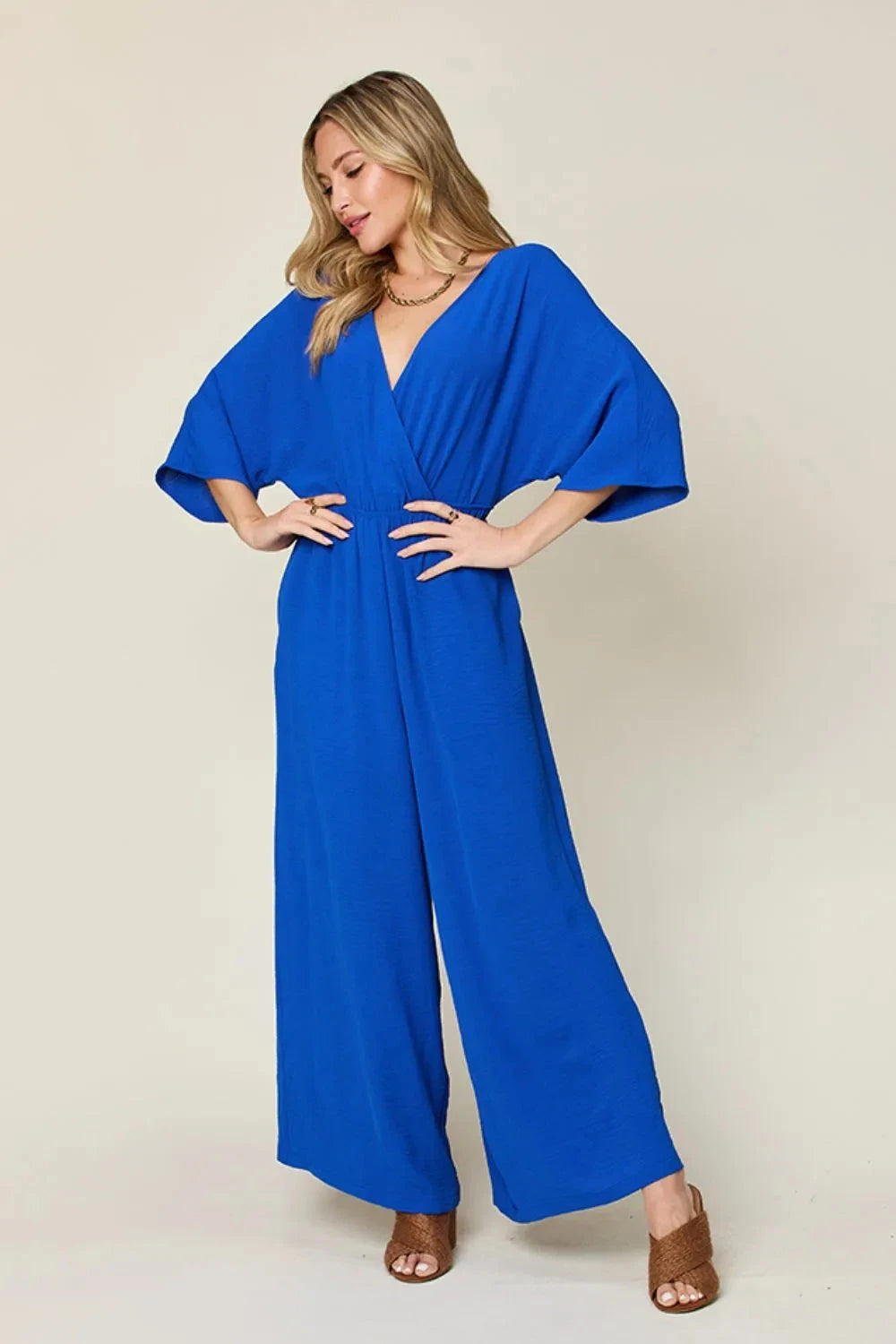 Double Take Surplice Wide Leg Jumpsuit with Pockets Jumpsuits & Rompers jehouze Royal Blue S 