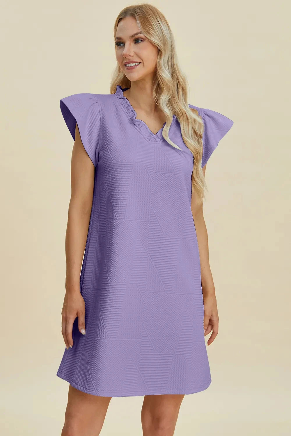 Double Take Women Ruffled V-Neck Cap Sleeve Dress Dresses jehouze 