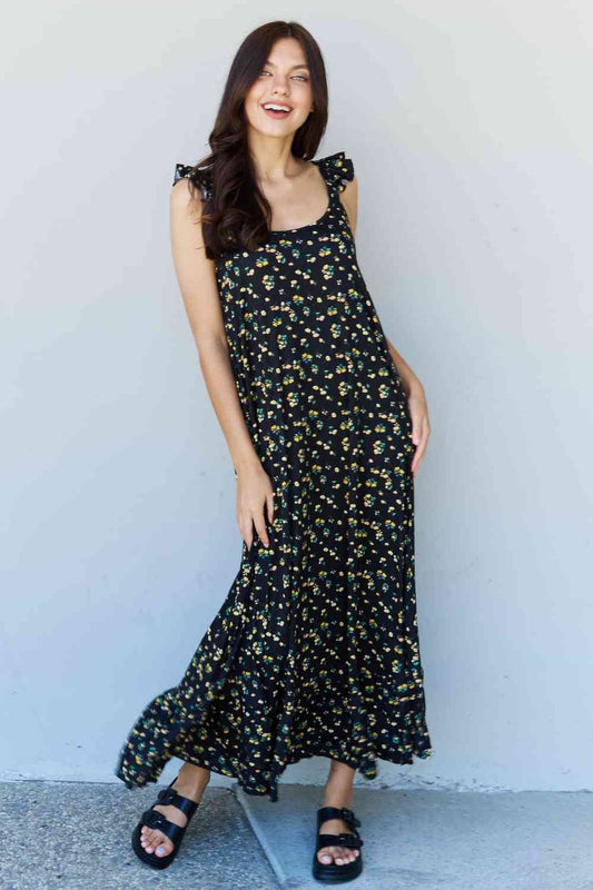 Doublju Black Ruffle Sleeveless Floral Maxi Dress Dresses jehouze 