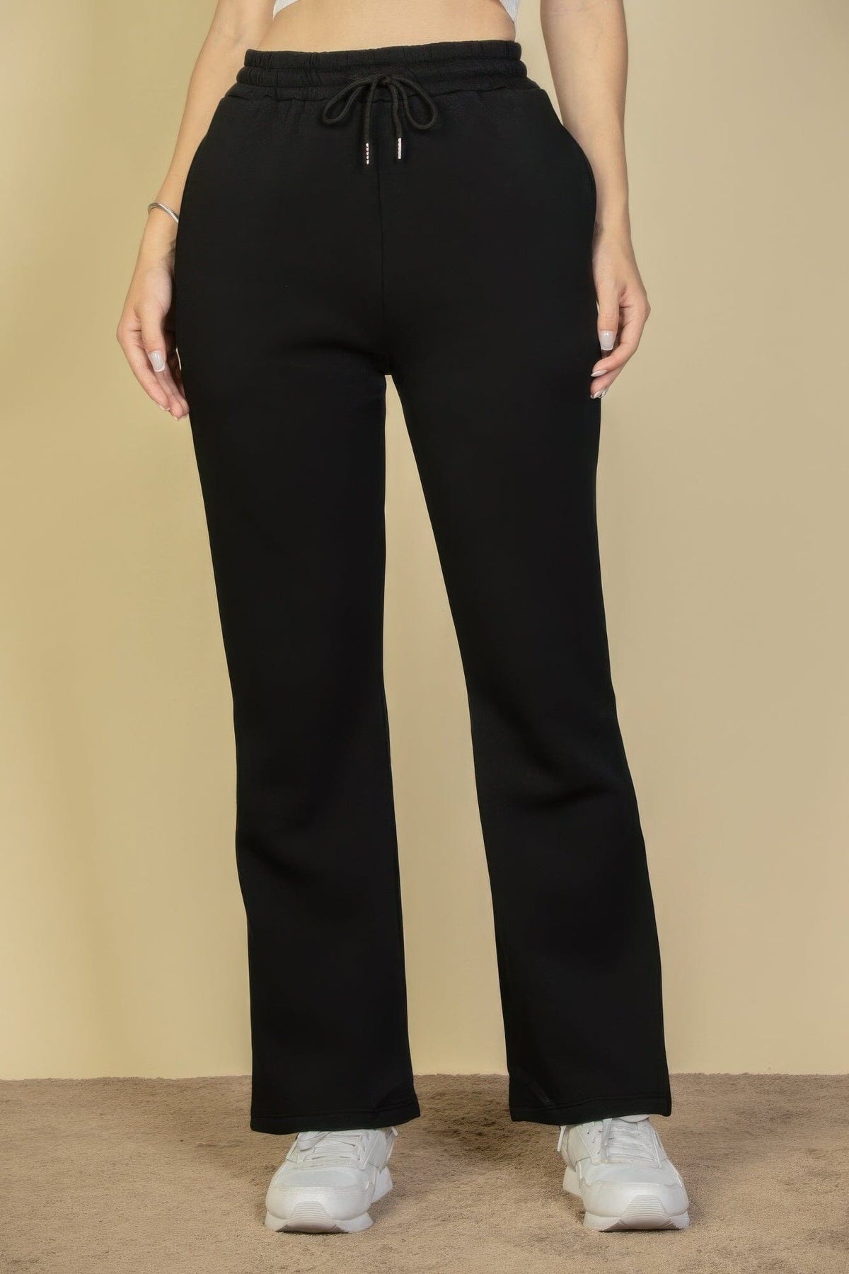 Drawstring Waist Slant Pocket Sweatpants Pants jehouze Black S 