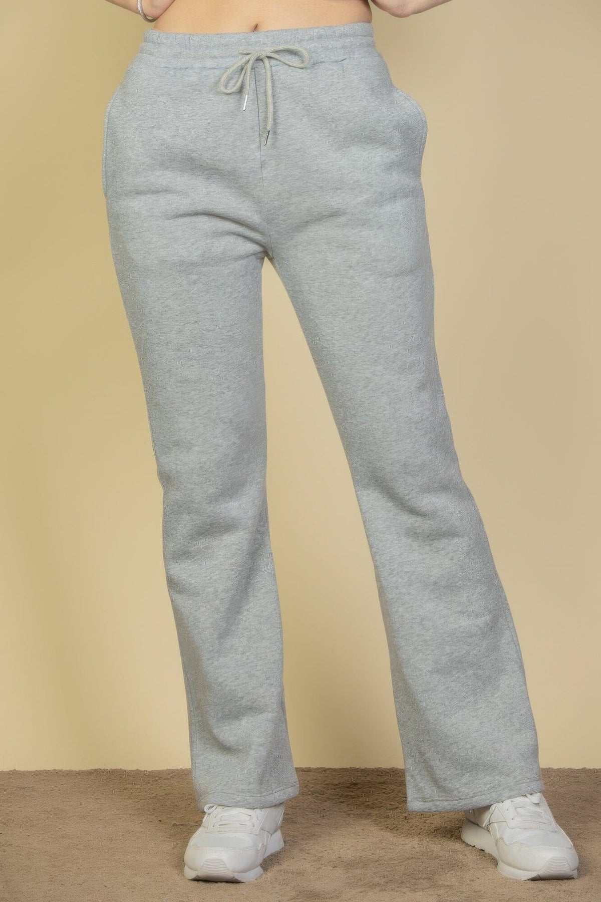 Drawstring Waist Slant Pocket Sweatpants Pants jehouze Heather gray S 