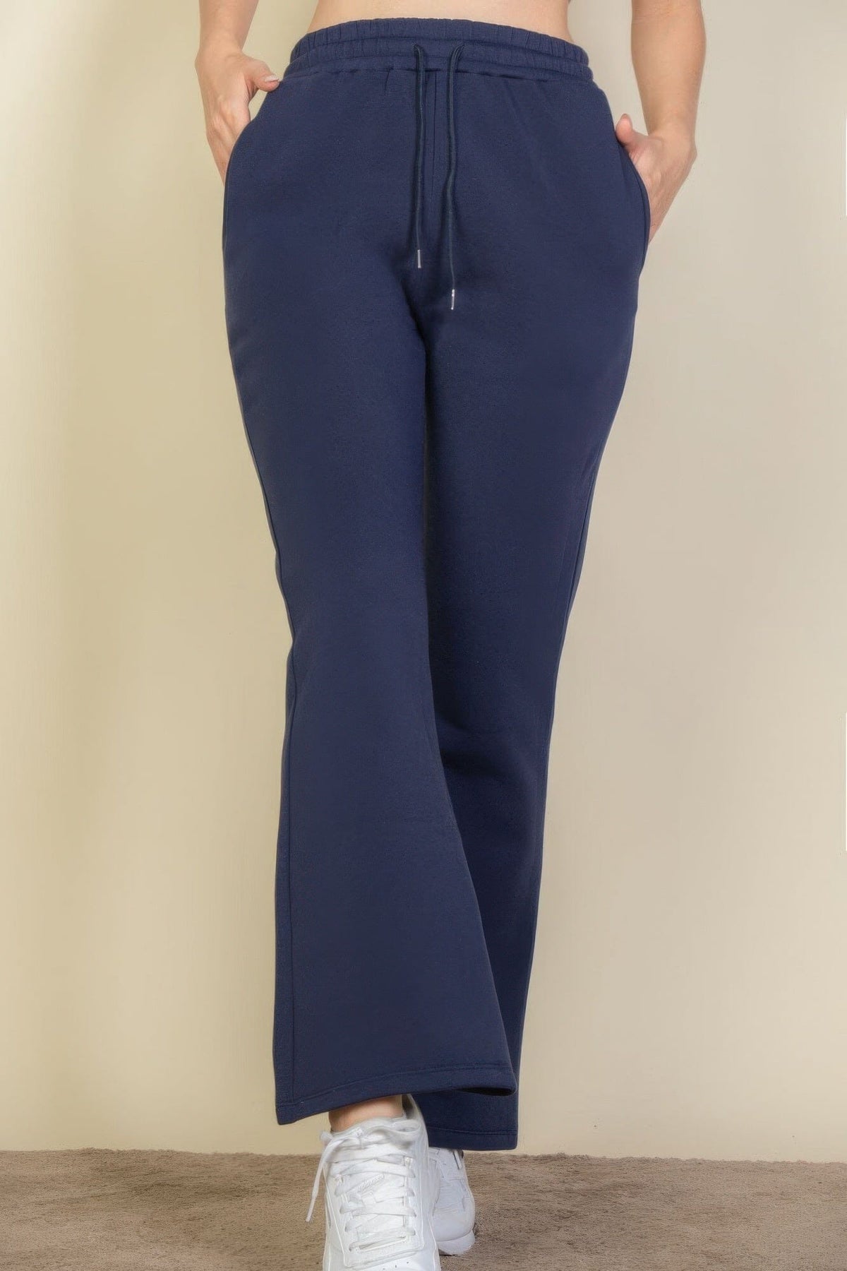 Drawstring Waist Slant Pocket Sweatpants Pants jehouze Navy S 