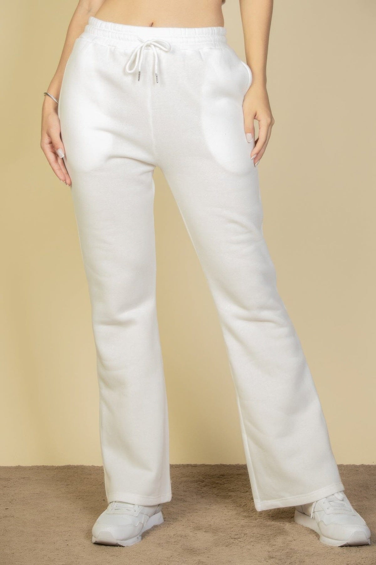 Drawstring Waist Slant Pocket Sweatpants Pants jehouze White S 