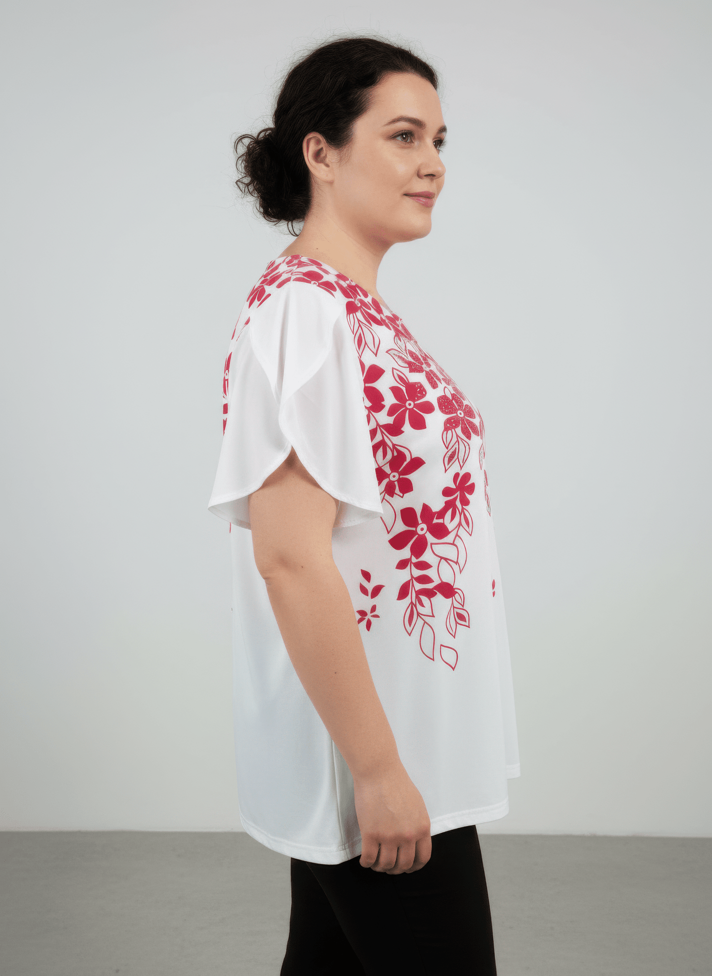 Floral Print Flutter Sleeve Knit Top jehouze 