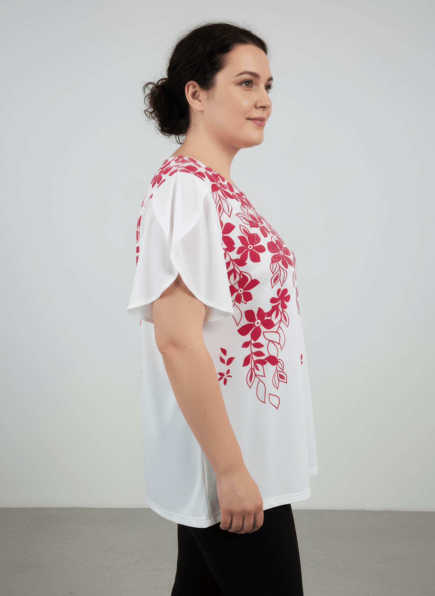 Floral Print Flutter Sleeve Knit Top jehouze 