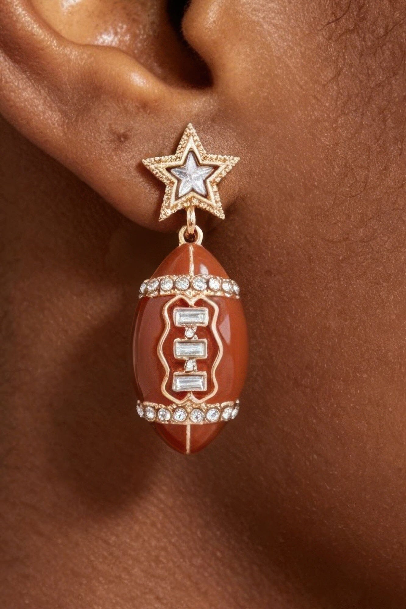 Game Day Glam Football Earrings Apparel & Accessories > Jewelry > Earrings jehouze Gold Brown 