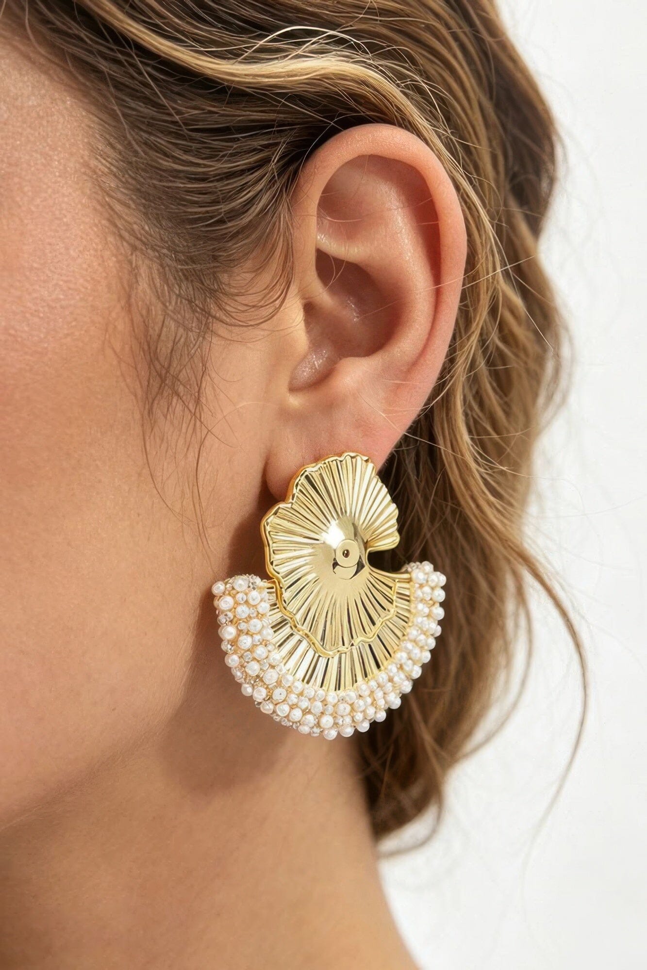 Ginkgo Leaf Pearl-trimmed Stud Earrings Apparel & Accessories > Jewelry > Earrings jehouze Gold 
