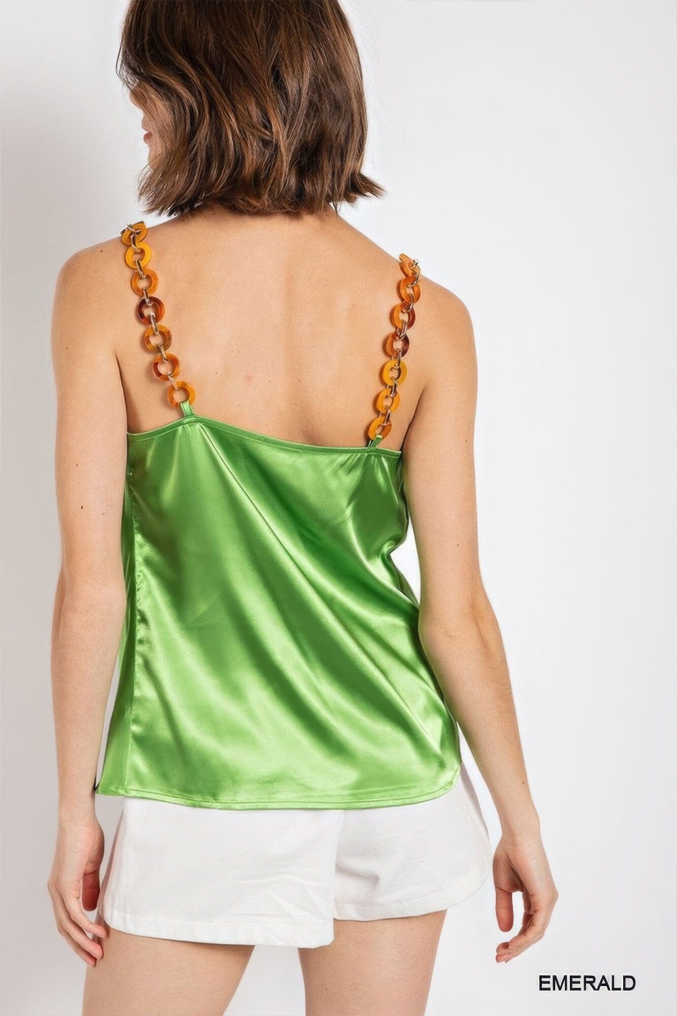 Green Cowl neck satin camisole with chain strap Shirts & Tops jehouze 