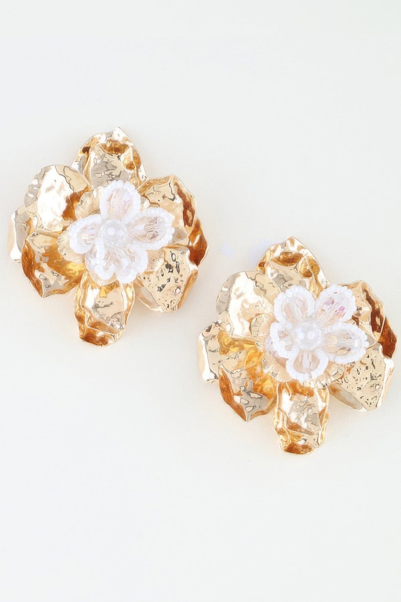 Hammered Blooming Flower Stud Earrings Apparel & Accessories > Jewelry > Earrings jehouze 