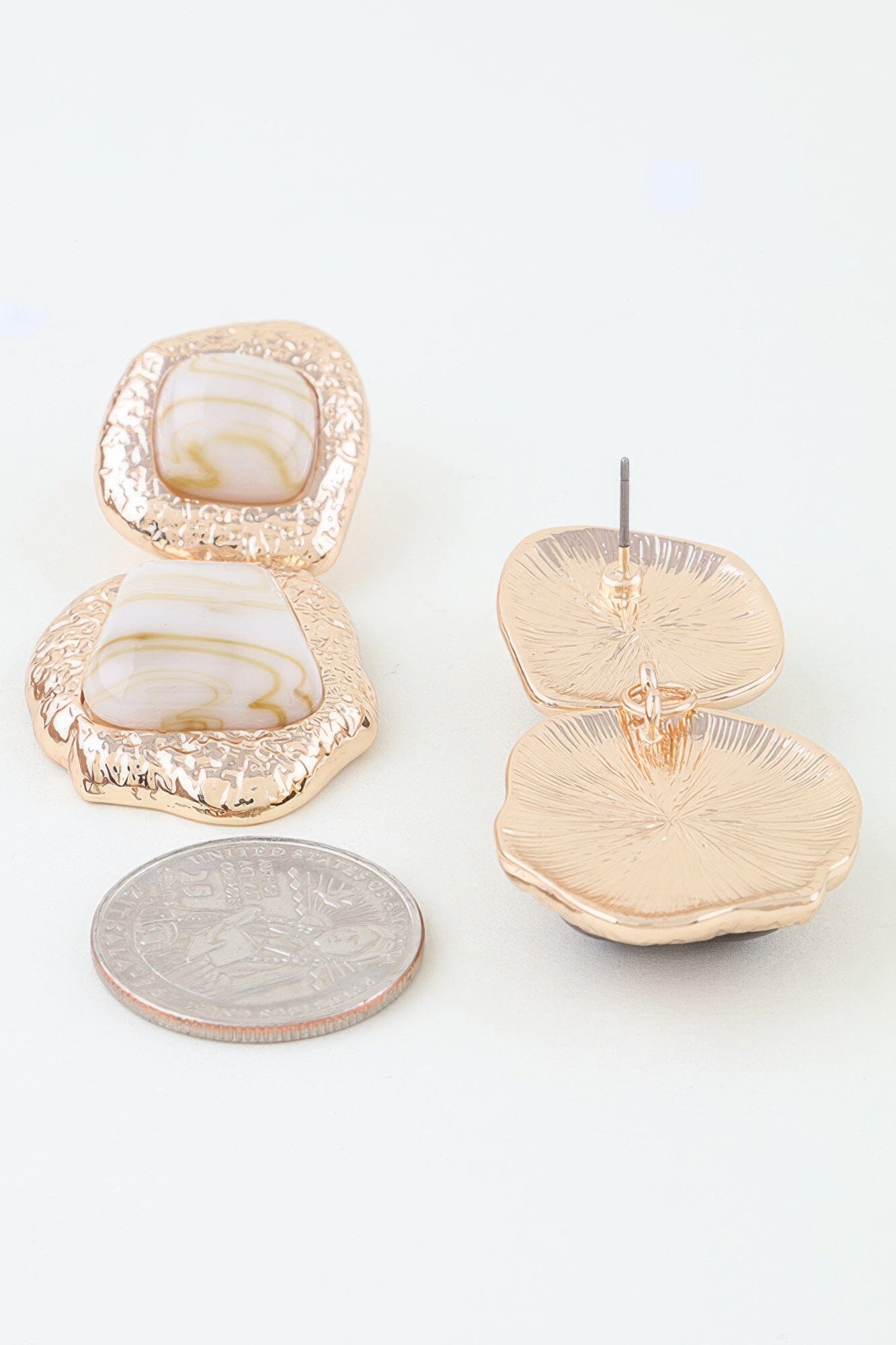 Hammered Marble Stone Drop Earrings Apparel & Accessories > Jewelry > Earrings jehouze Gold Ivory 