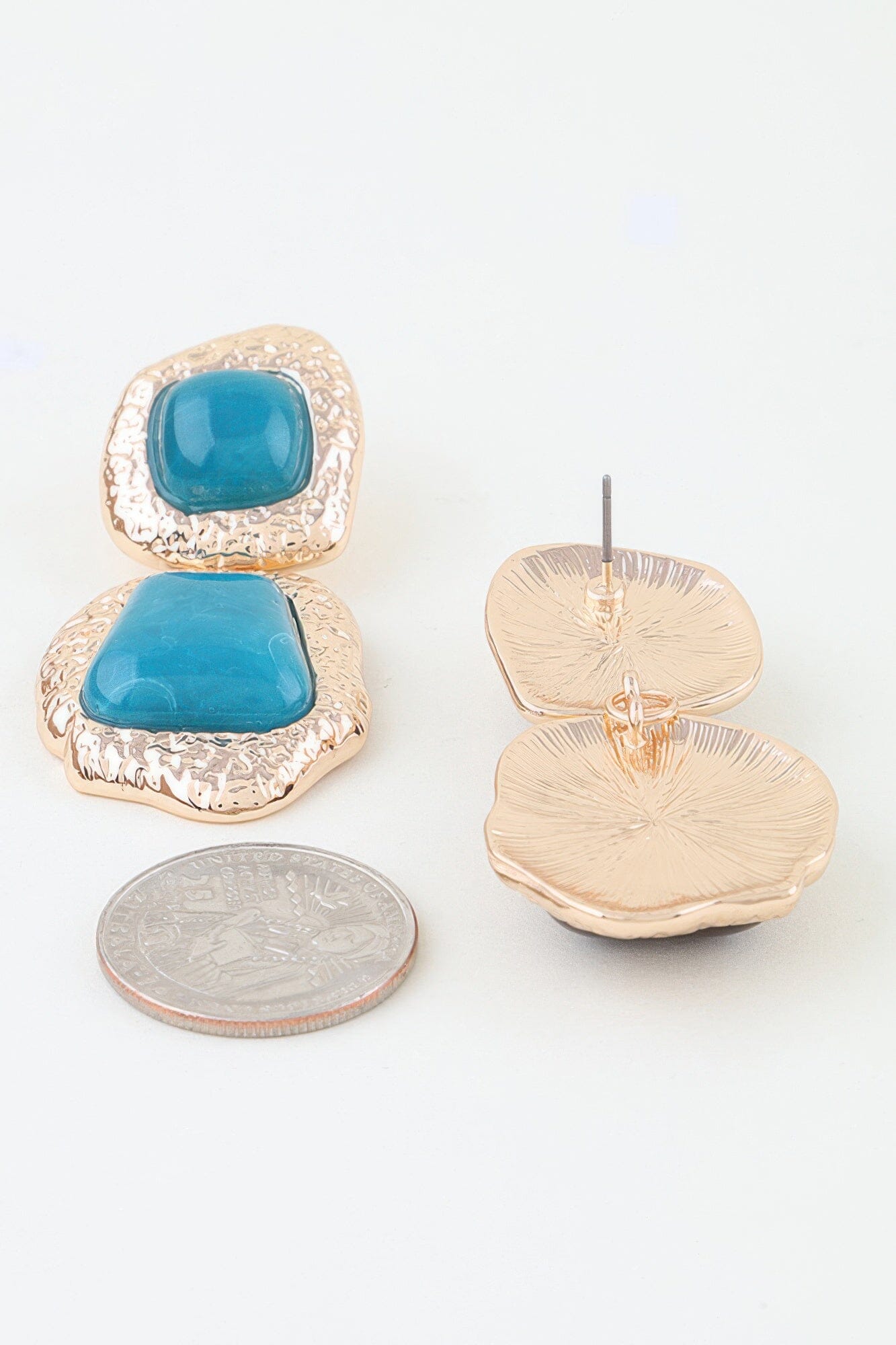 Hammered Marble Stone Drop Earrings Apparel & Accessories > Jewelry > Earrings jehouze Gold Turquoise 