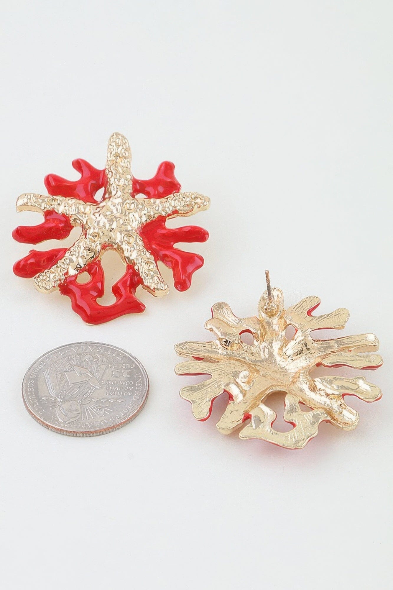 Hammered Starfish Coral Earrings Apparel & Accessories > Jewelry > Earrings jehouze Red 