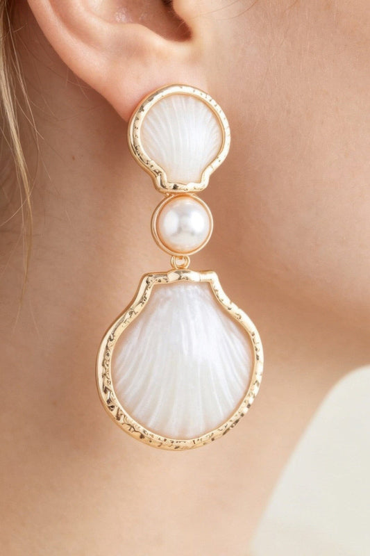 Hammered Stone Shell Drop Earrings Apparel & Accessories > Jewelry > Earrings jehouze Gold Cream 