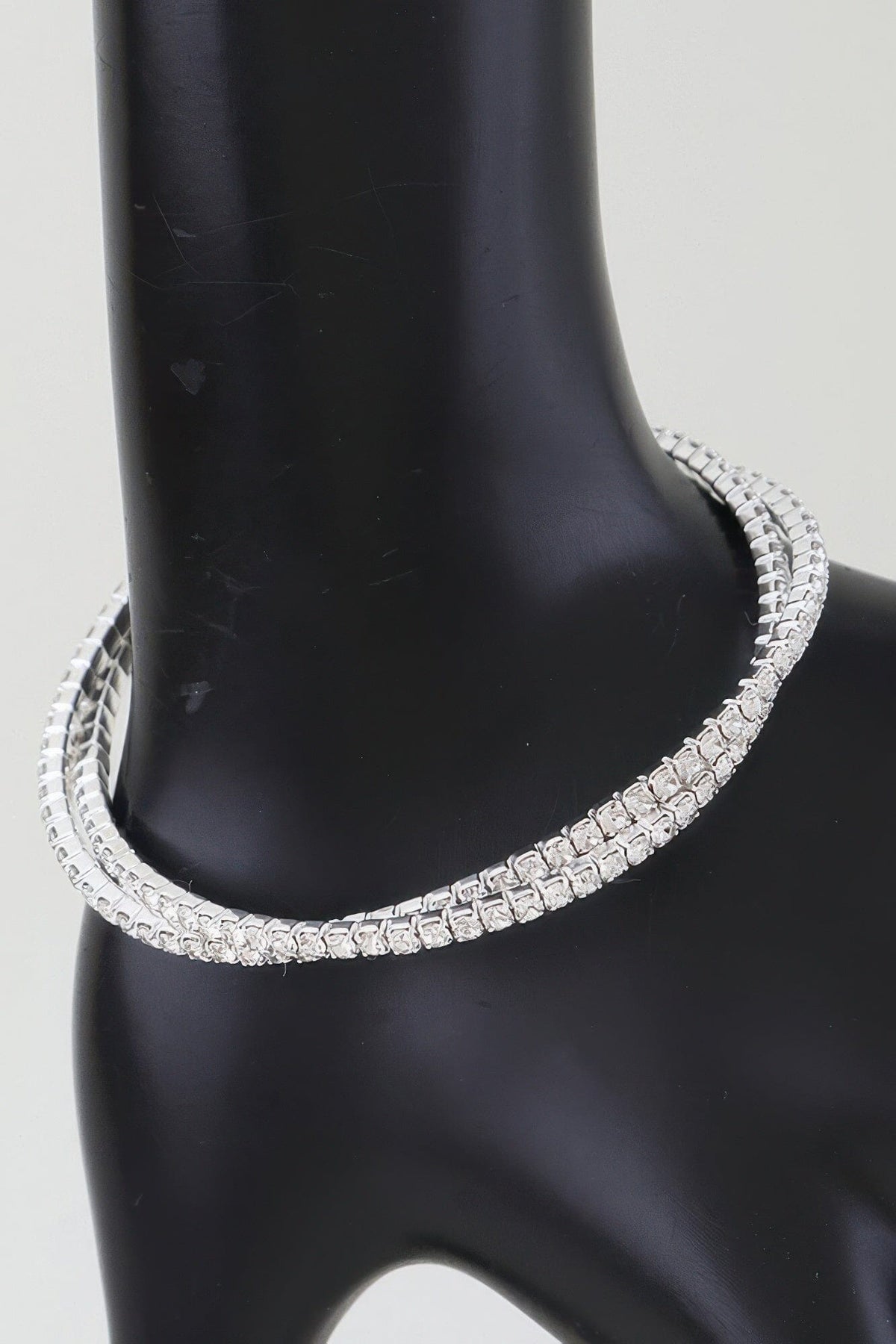 Interlocked Cubic Rhinestone Cuff Bracelet jehouze Silver Clear 