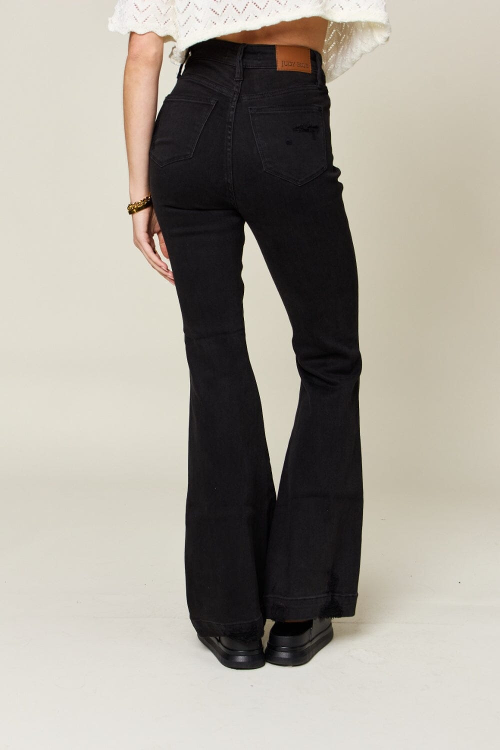 Judy Blue Black High Waist Distressed Flare Jeans jeans jehouze 