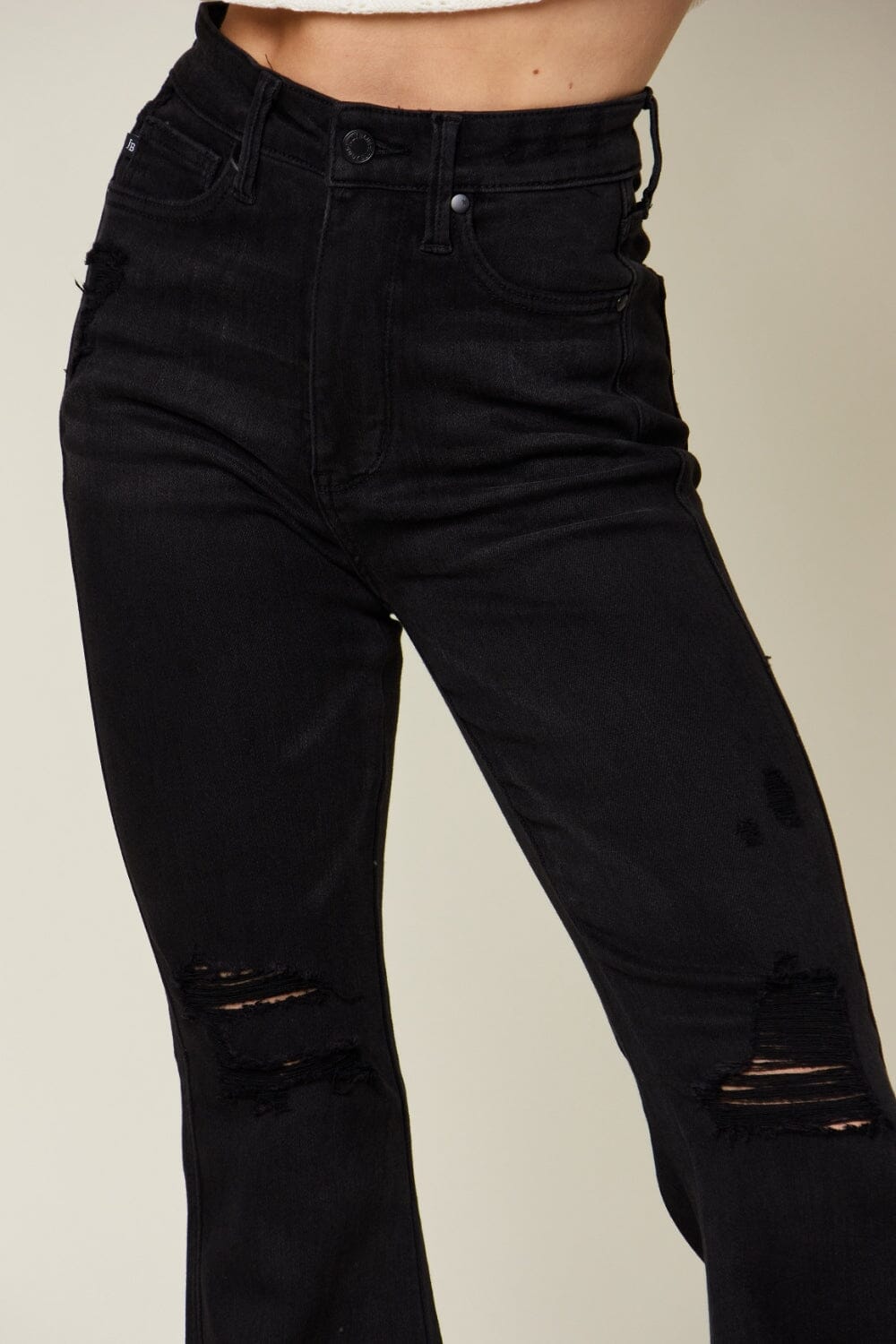 Judy Blue Black High Waist Distressed Flare Jeans jeans jehouze 