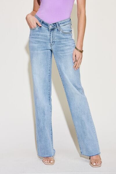 Judy Blue Light Blue V Front Waistband Straight Jeans jeans jehouze Light 0 