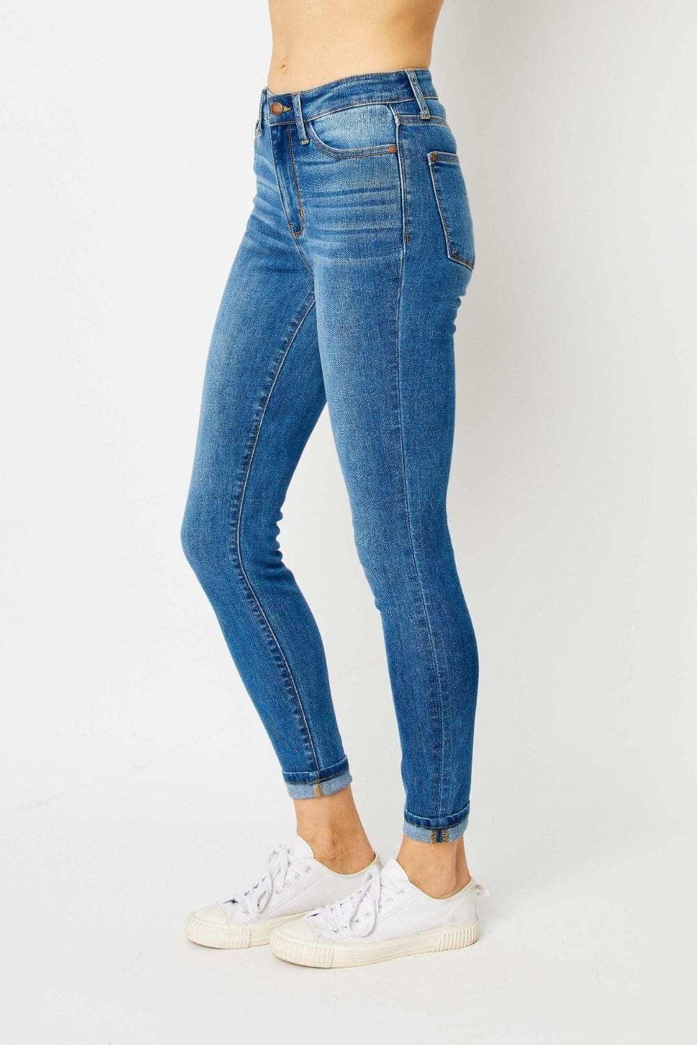 Judy Blue Medium Blue Cuffed Hem Skinny Jeans jeans jehouze 